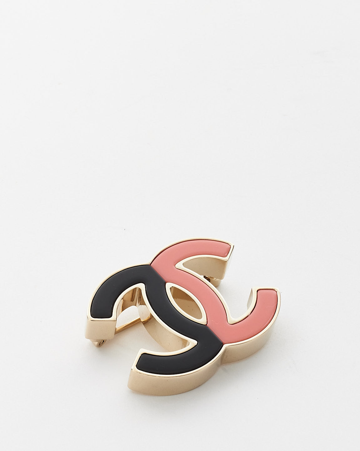 Chanel Pink 
Black Enamel CC Brooch