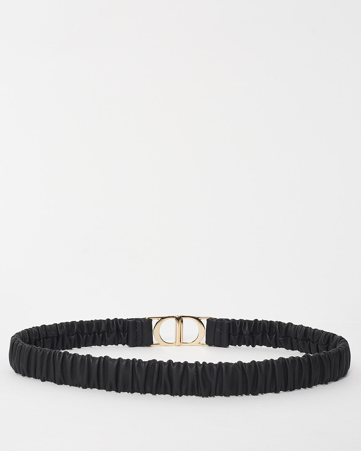 Dior Black Ruched Leather Elastic Logo Waist Belt