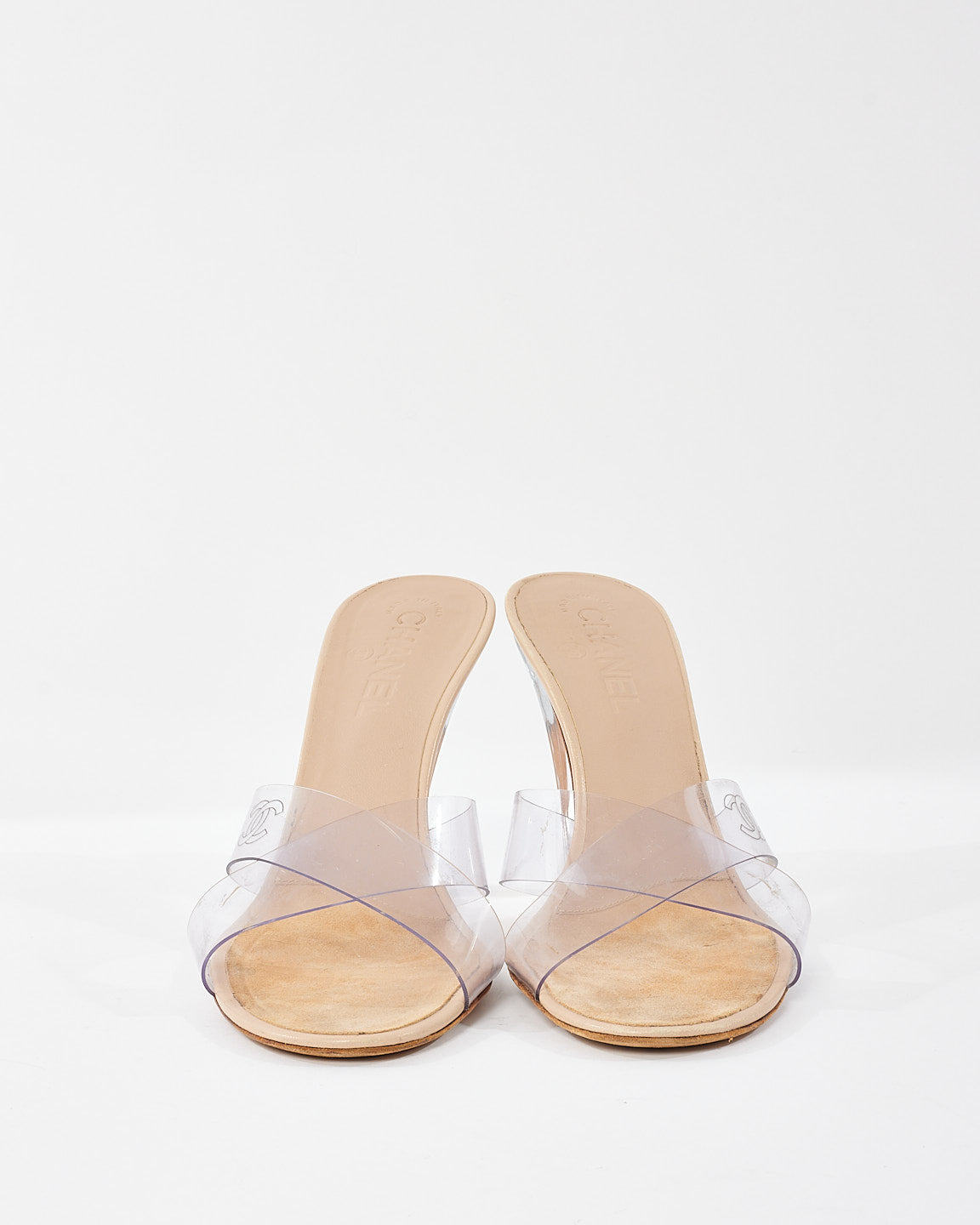 Chanel Clear PVC Logo High Heel Mule Sandals - 38