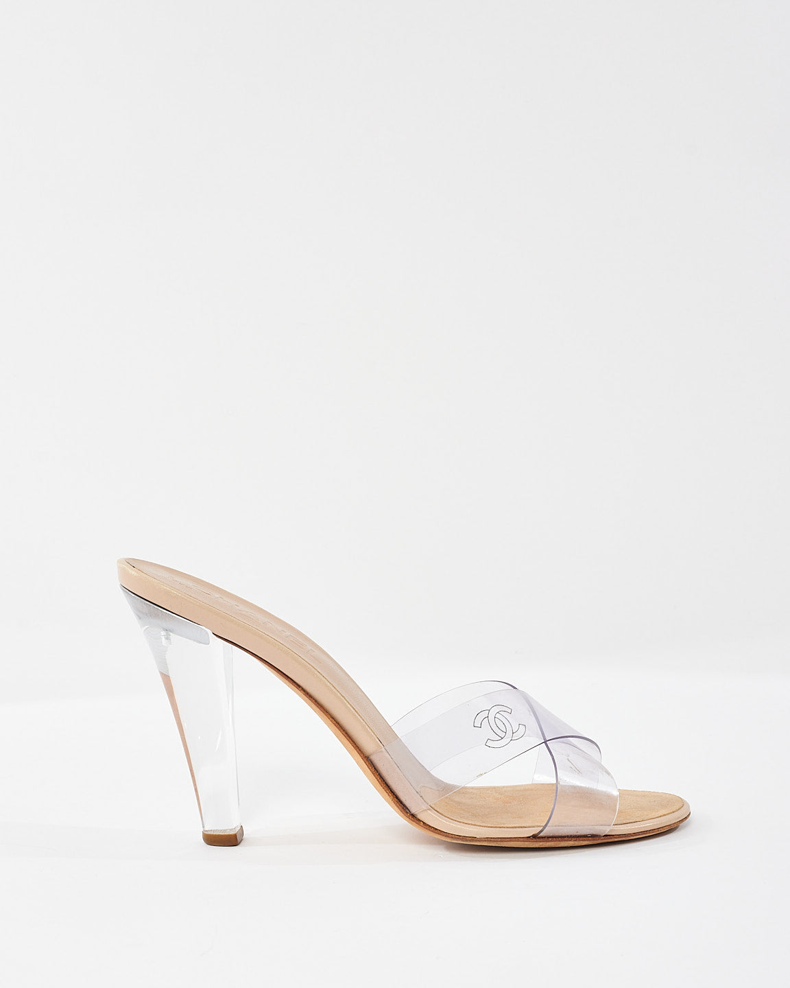 Chanel Clear PVC Logo High Heel Mule Sandals - 38