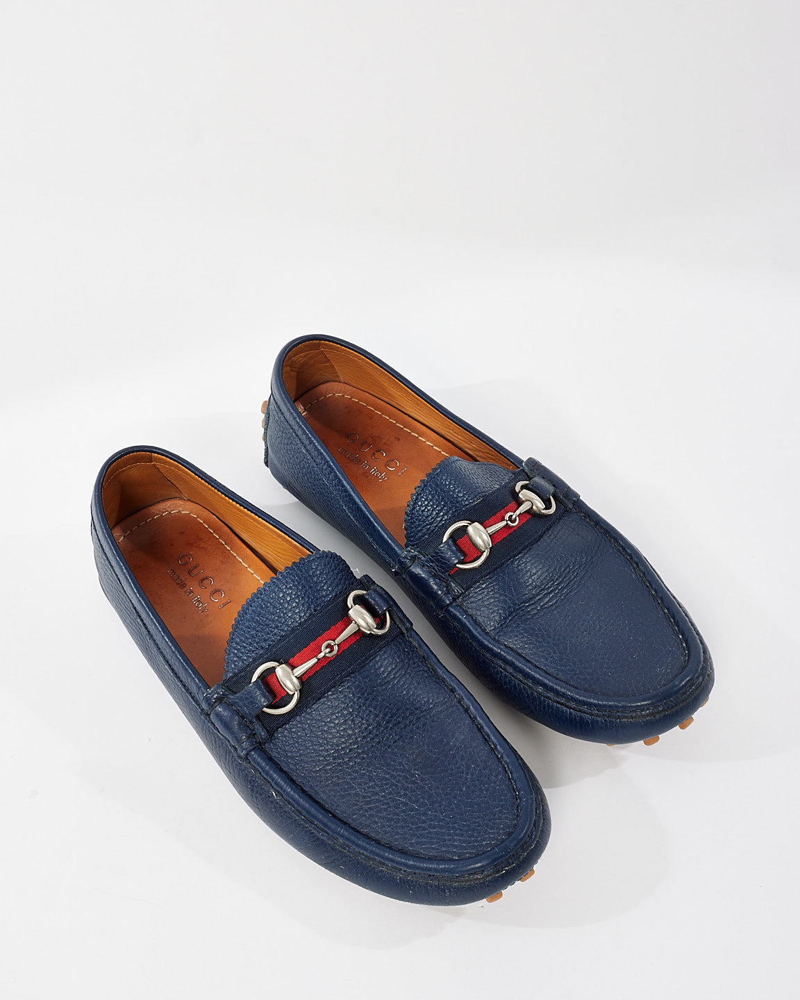 Gucci Navy Blue Soft Leather Horsebit Loafers - 8.5 MEN