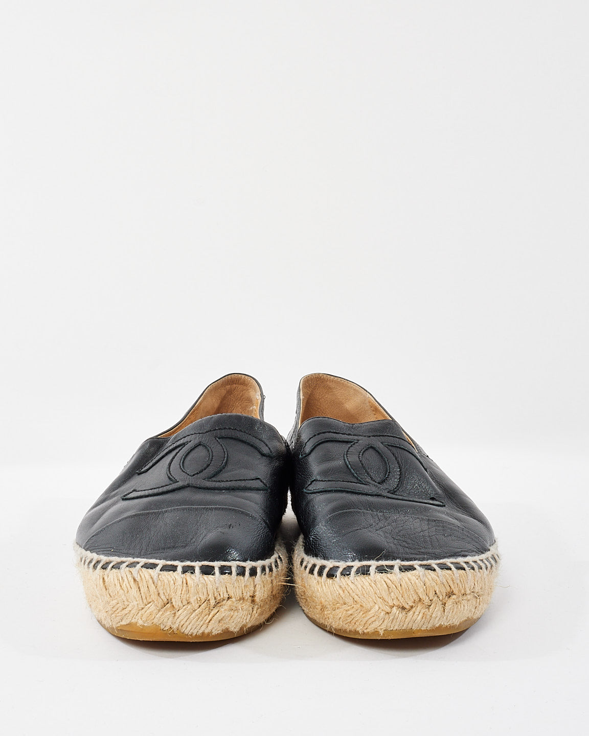 Chanel Black Lambskin Leather Espadrilles - 38