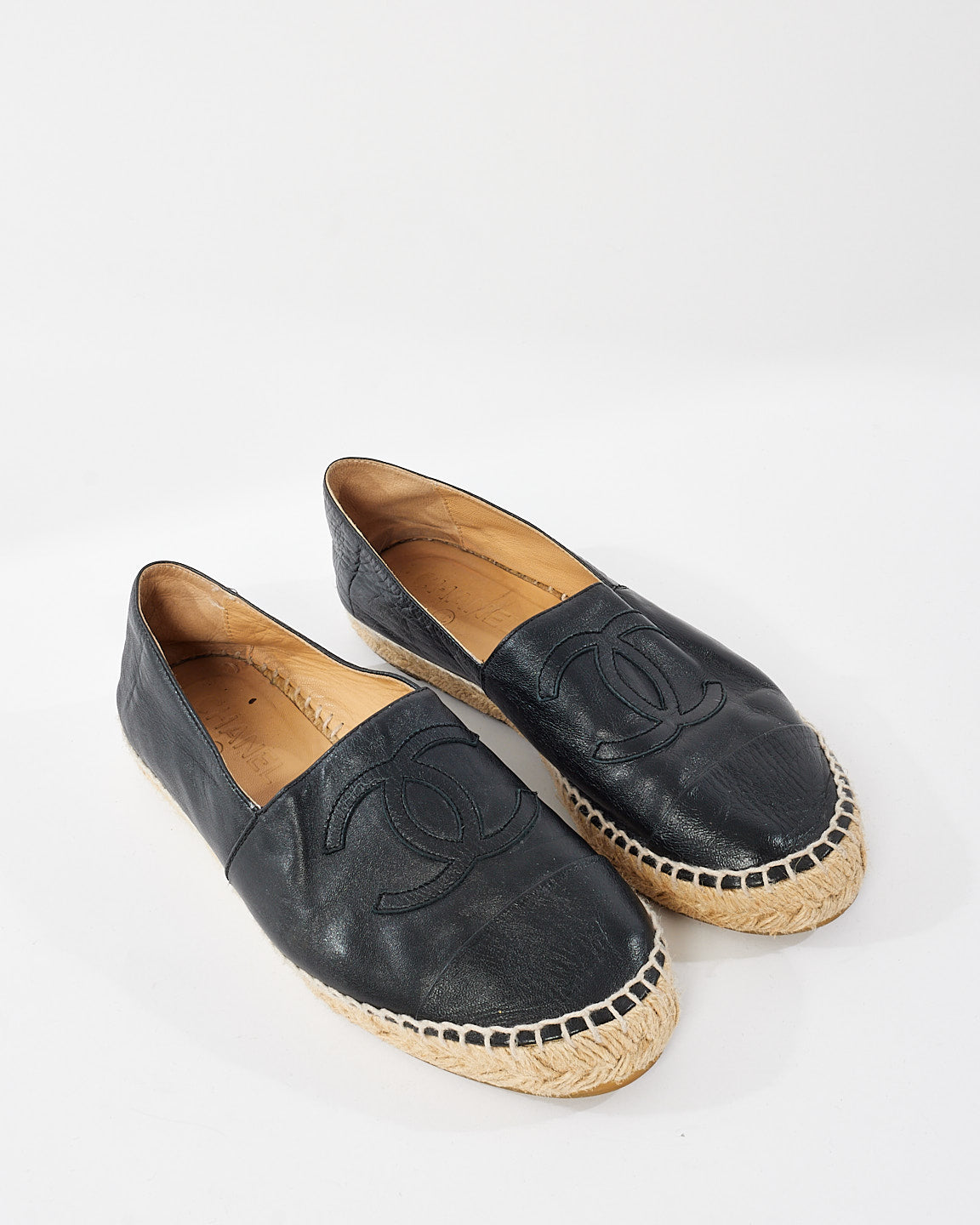 Chanel Black Lambskin Leather Espadrilles - 38