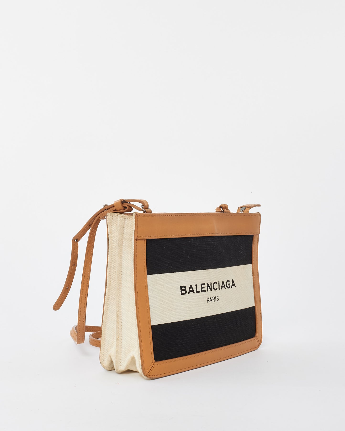 Balenciaga Black 
White Canvas Logo Pochette Shoulder Bag