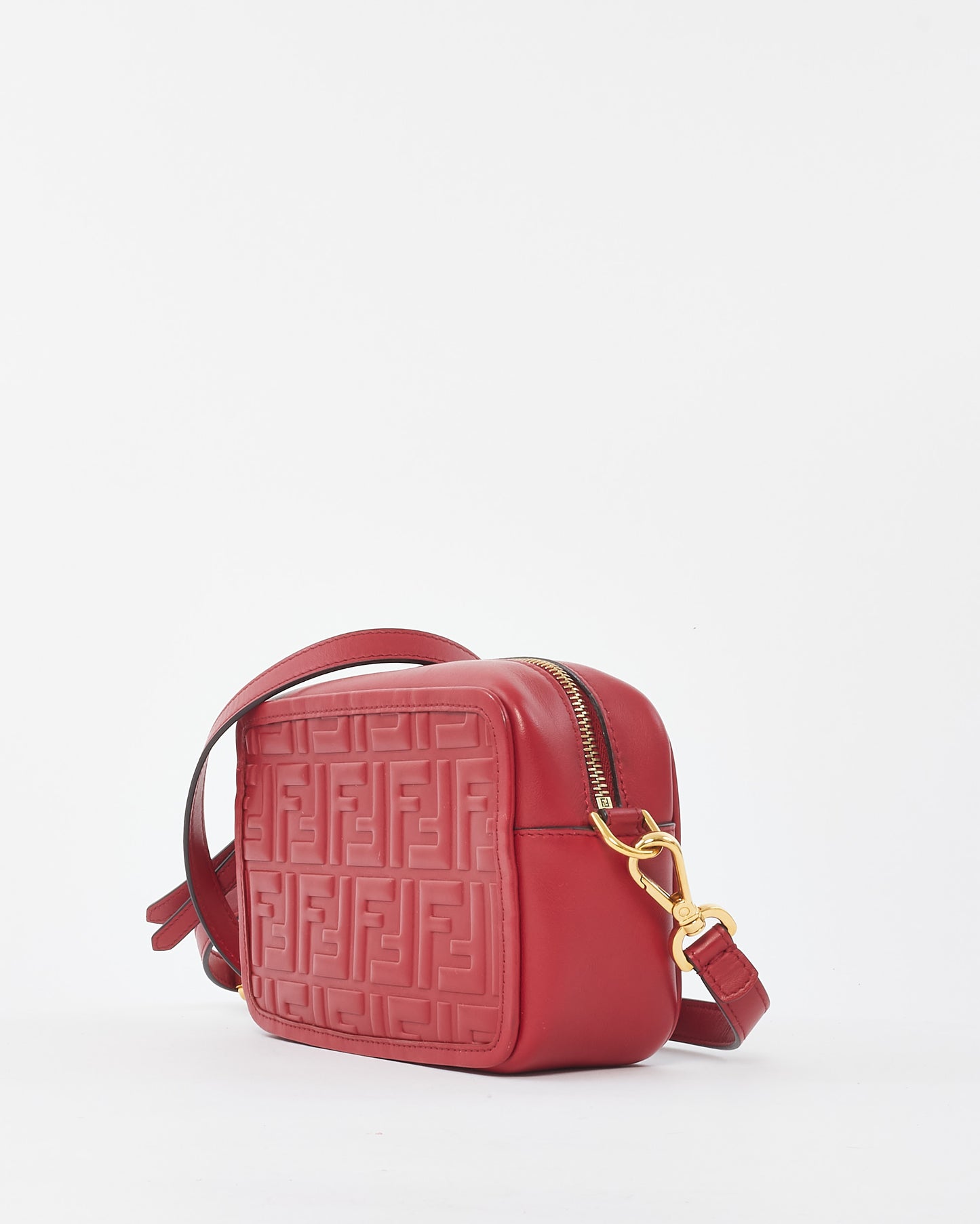 Fendi Red Embossed Logo Leather Mini Camera Bag