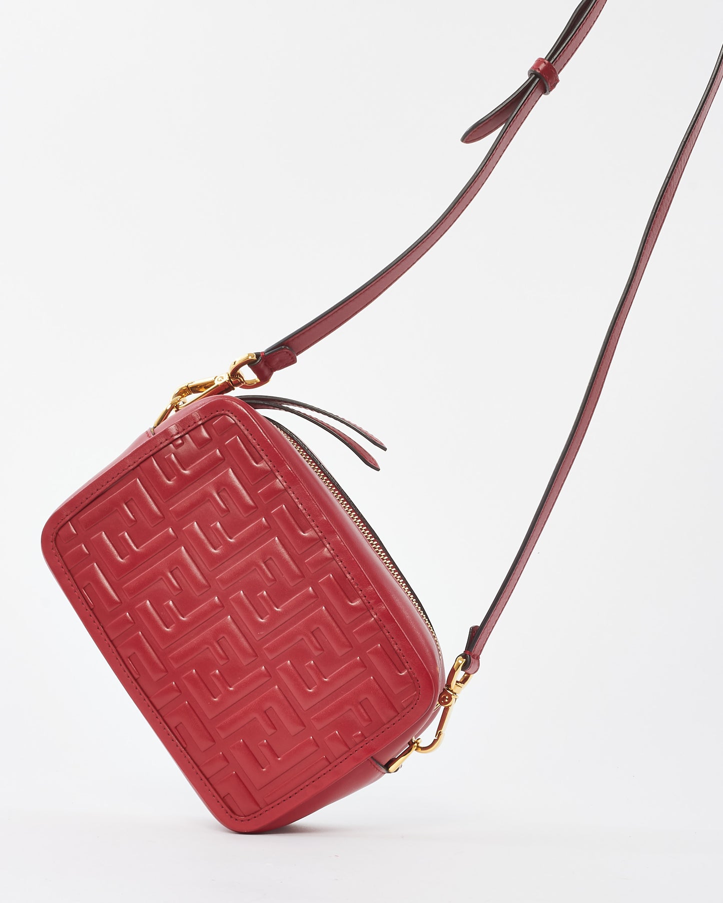 Fendi Red Embossed Logo Leather Mini Camera Bag