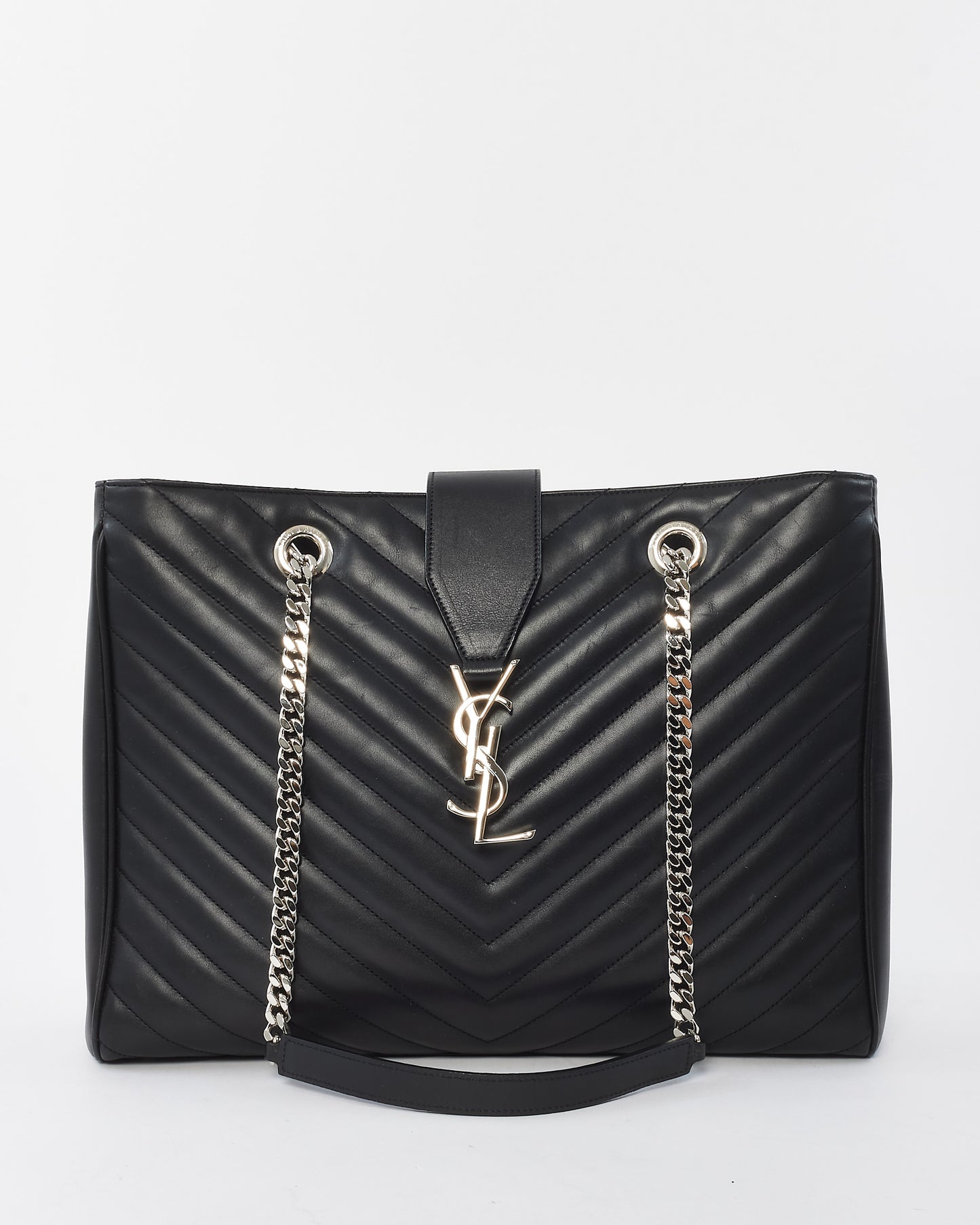 Saint Laurent Black Leather Matelasse Loulou Chevron Shopping Tote Bag