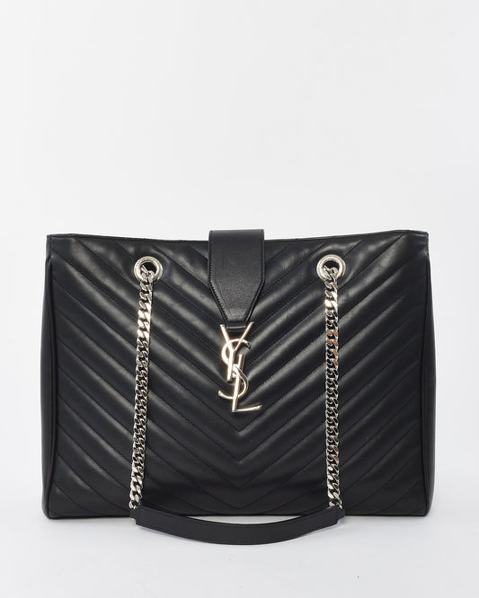 Saint Laurent Black Leather Matelasse Loulou Chevron Shopping Tote Bag