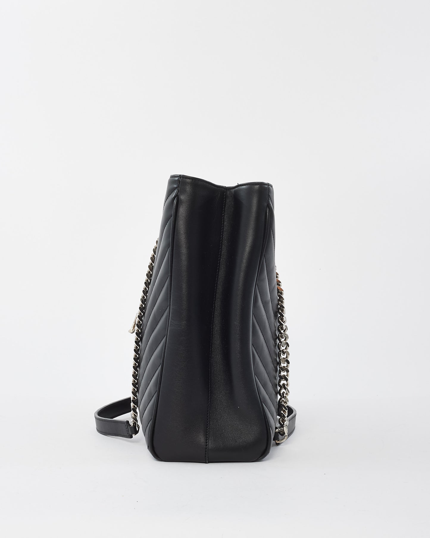 Saint Laurent Black Leather Matelasse Loulou Chevron Shopping Tote Bag