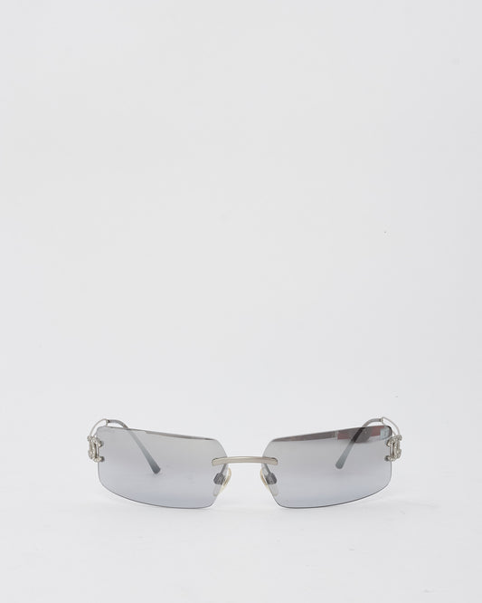 Chanel Black Smoked Crystal CC Logo Shield Sunglasses