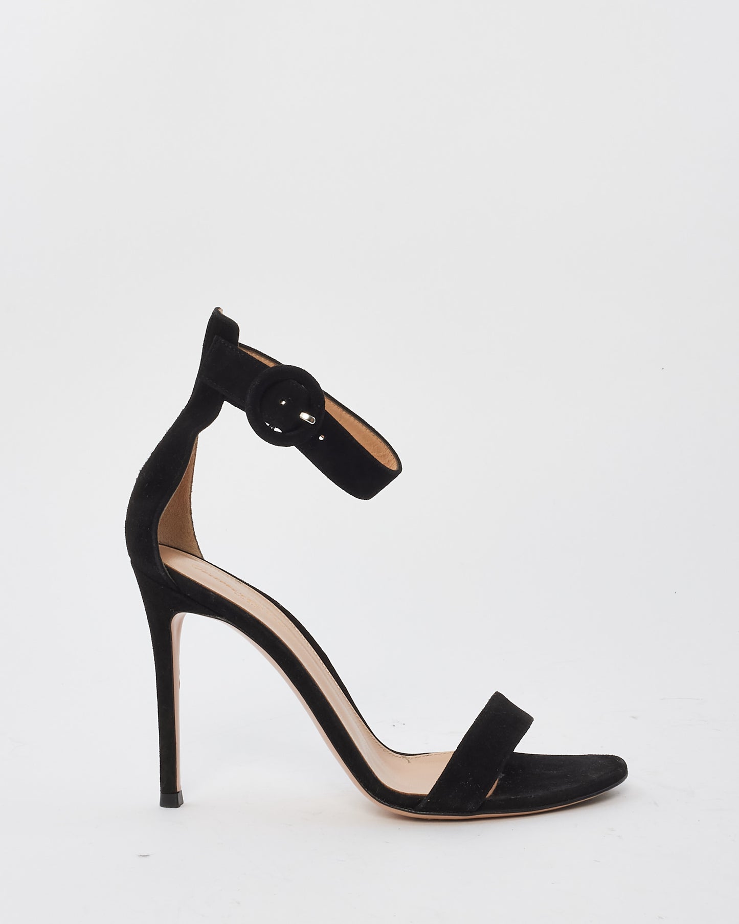 Gianvito Rossi Black Suede Ankle Strap Portofino 105 Stiletto Sandals - 37.5