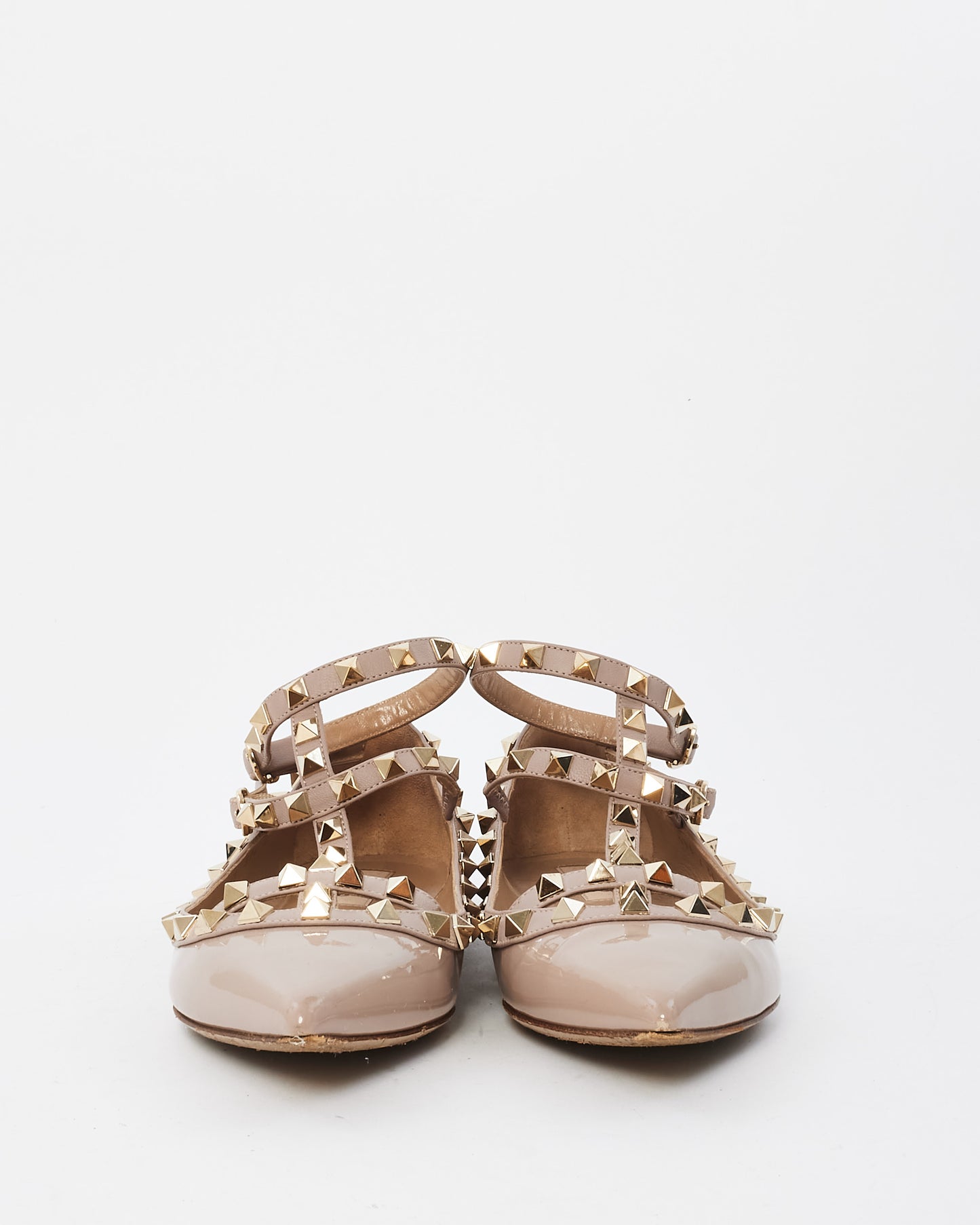 Valentino Beige Patent Rockstud Gladiator Flats - 36.5