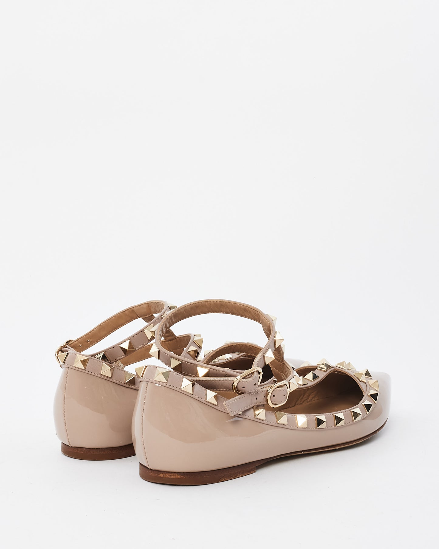 Valentino Beige Patent Rockstud Gladiator Flats - 36.5