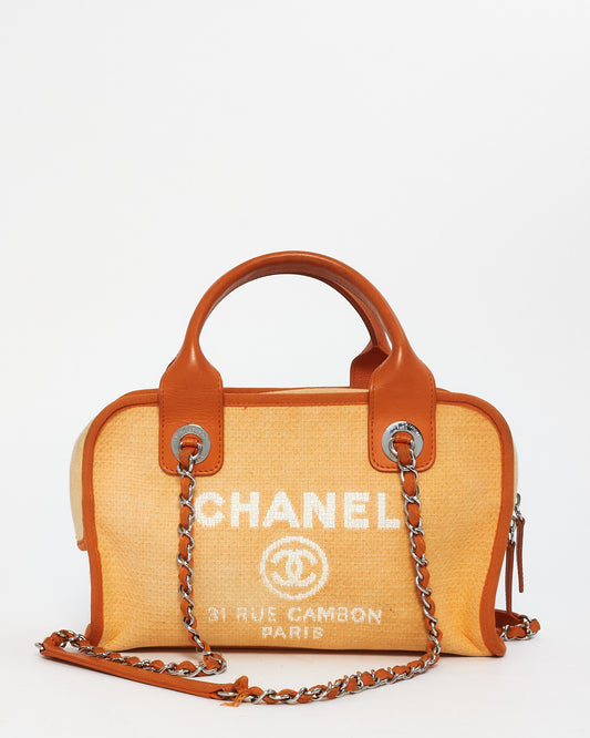 Chanel Orange Canvas Deauville Small Bowling Bag