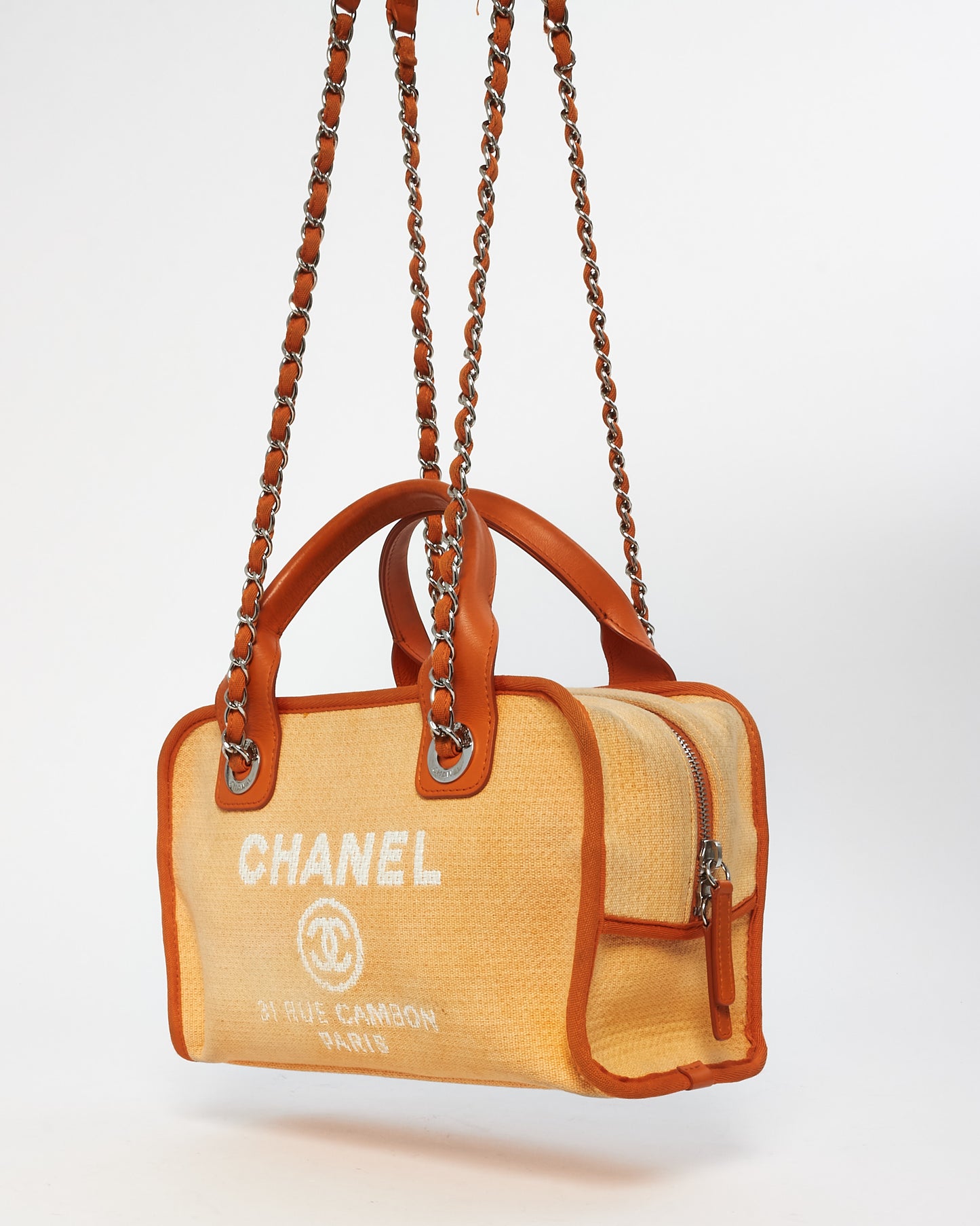 Chanel Orange Canvas Deauville Small Bowling Bag