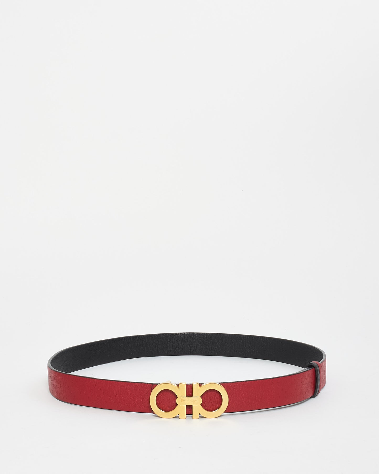 Salvatore Ferragamo Black 
Red Reversible Leather Belt - 40/100