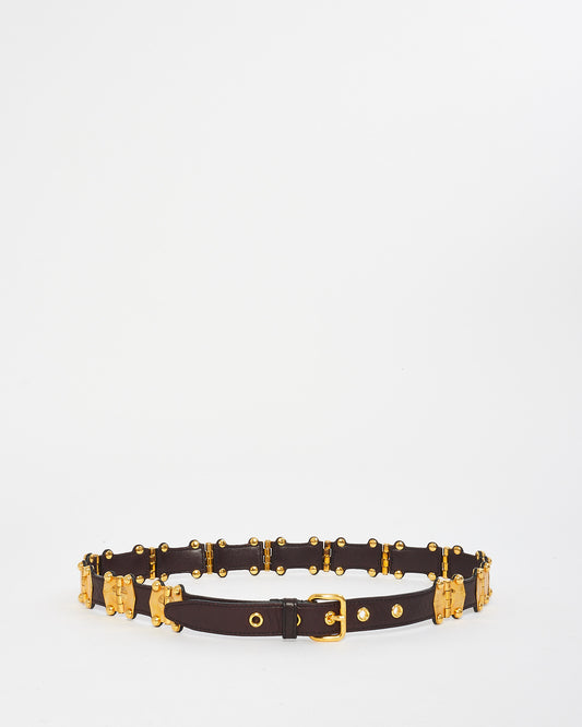 Miu Miu Vintage Brown Leather 
Gold Hardware Belt - 85/34