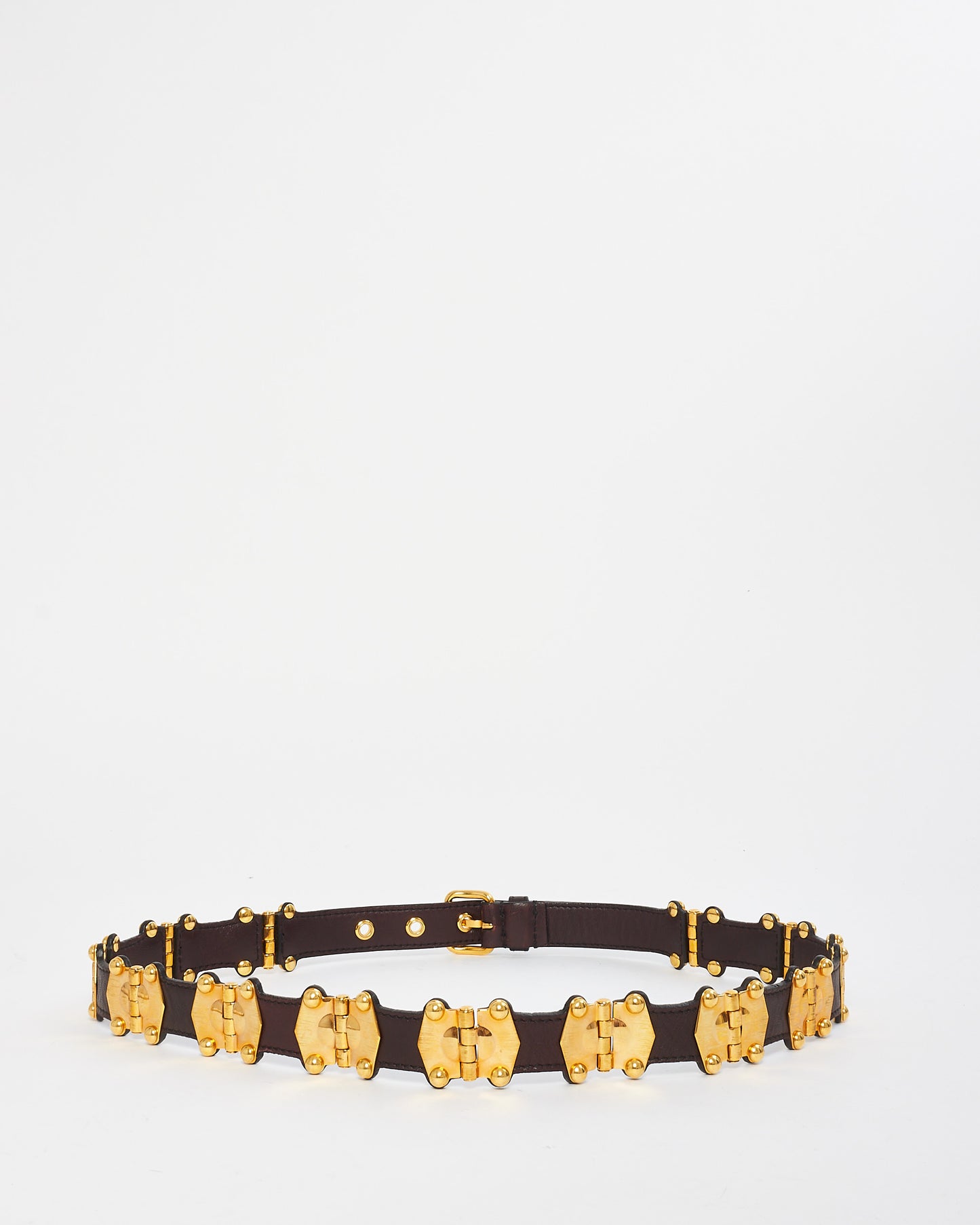 Miu Miu Vintage Brown Leather 
Gold Hardware Belt - 85/34