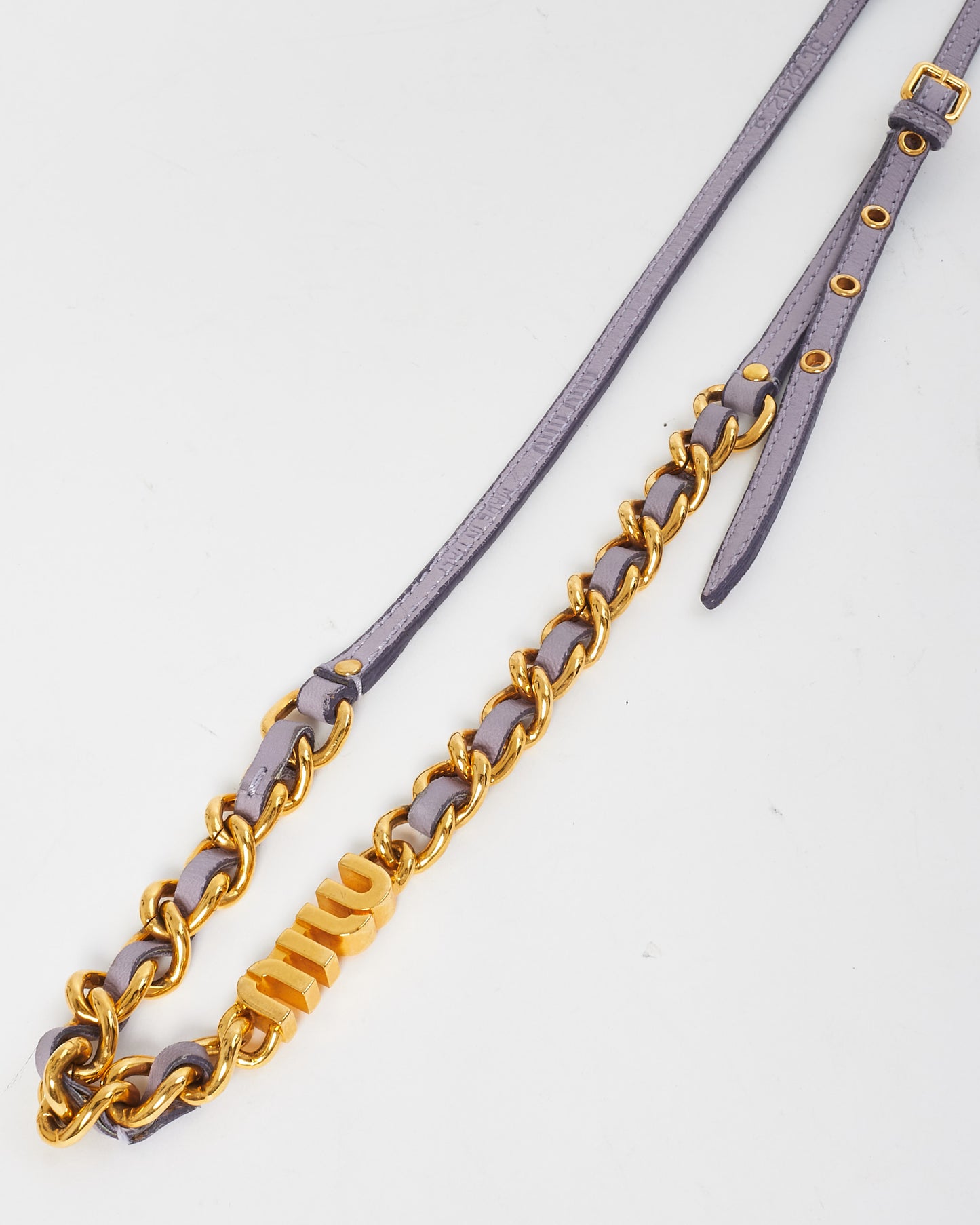 Miu Miu Lavender Leather 
Gold Chain Thin Belt