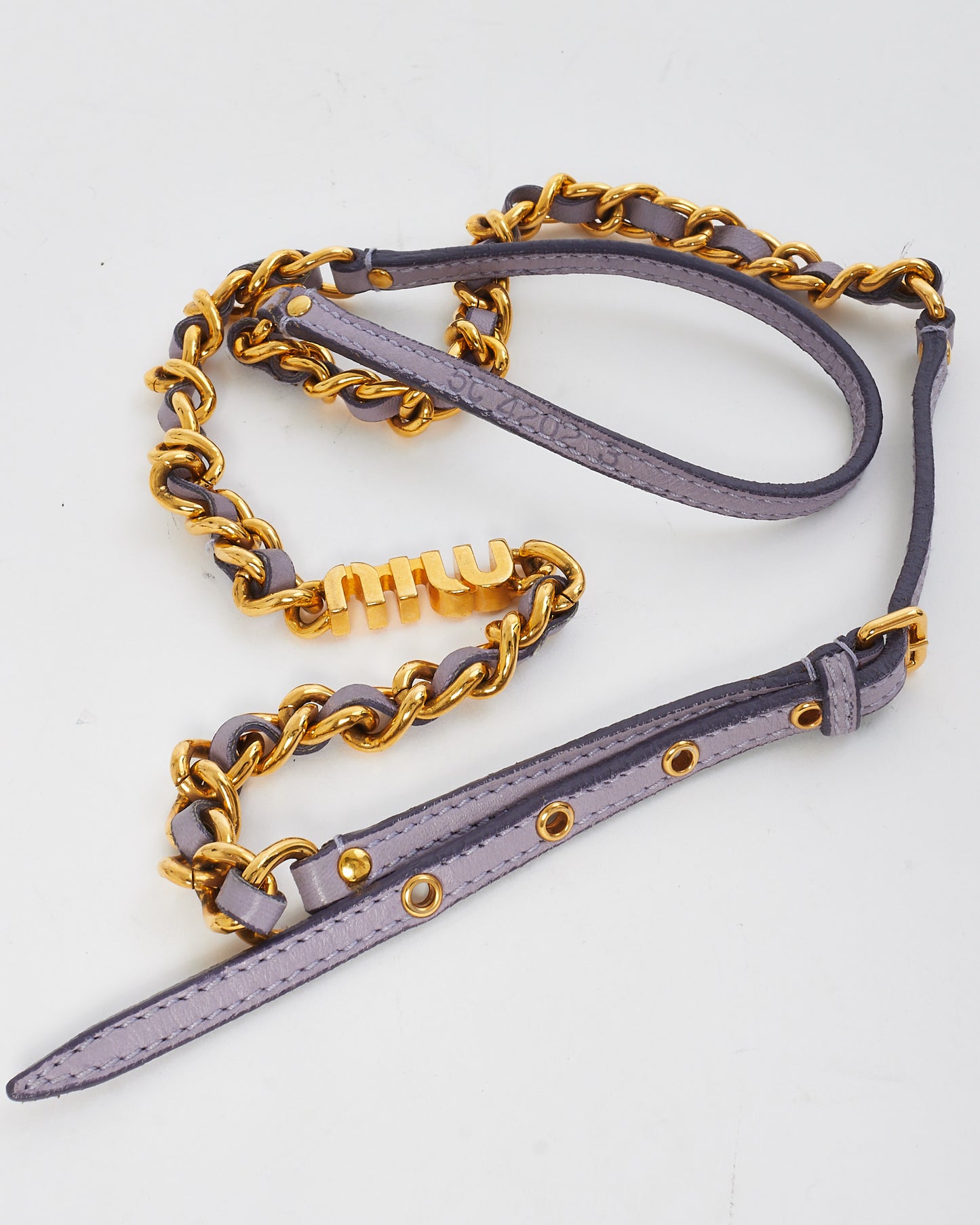 Miu Miu Lavender Leather 
Gold Chain Thin Belt