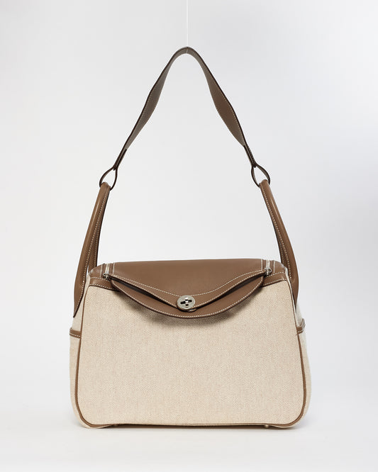 Hermès Beige Canvas 
Etoupe Leather 34cm Lindy Shoulder Bag with SHW