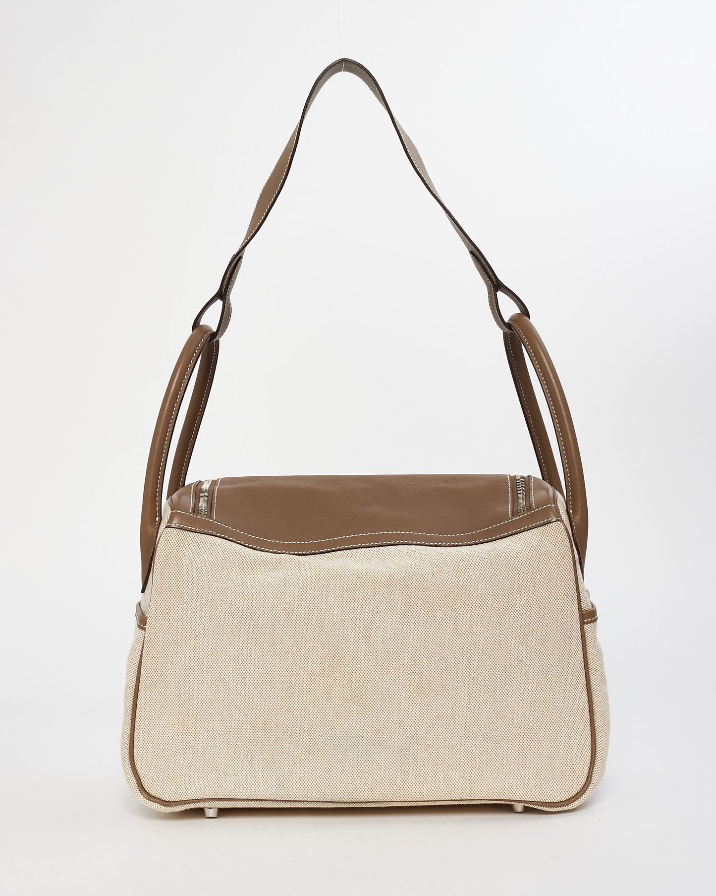 Hermès Beige Canvas 
Etoupe Leather 34cm Lindy Shoulder Bag with SHW