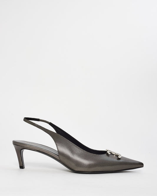 Celine Silver Alma Slingback Triomphe Pumps - 41