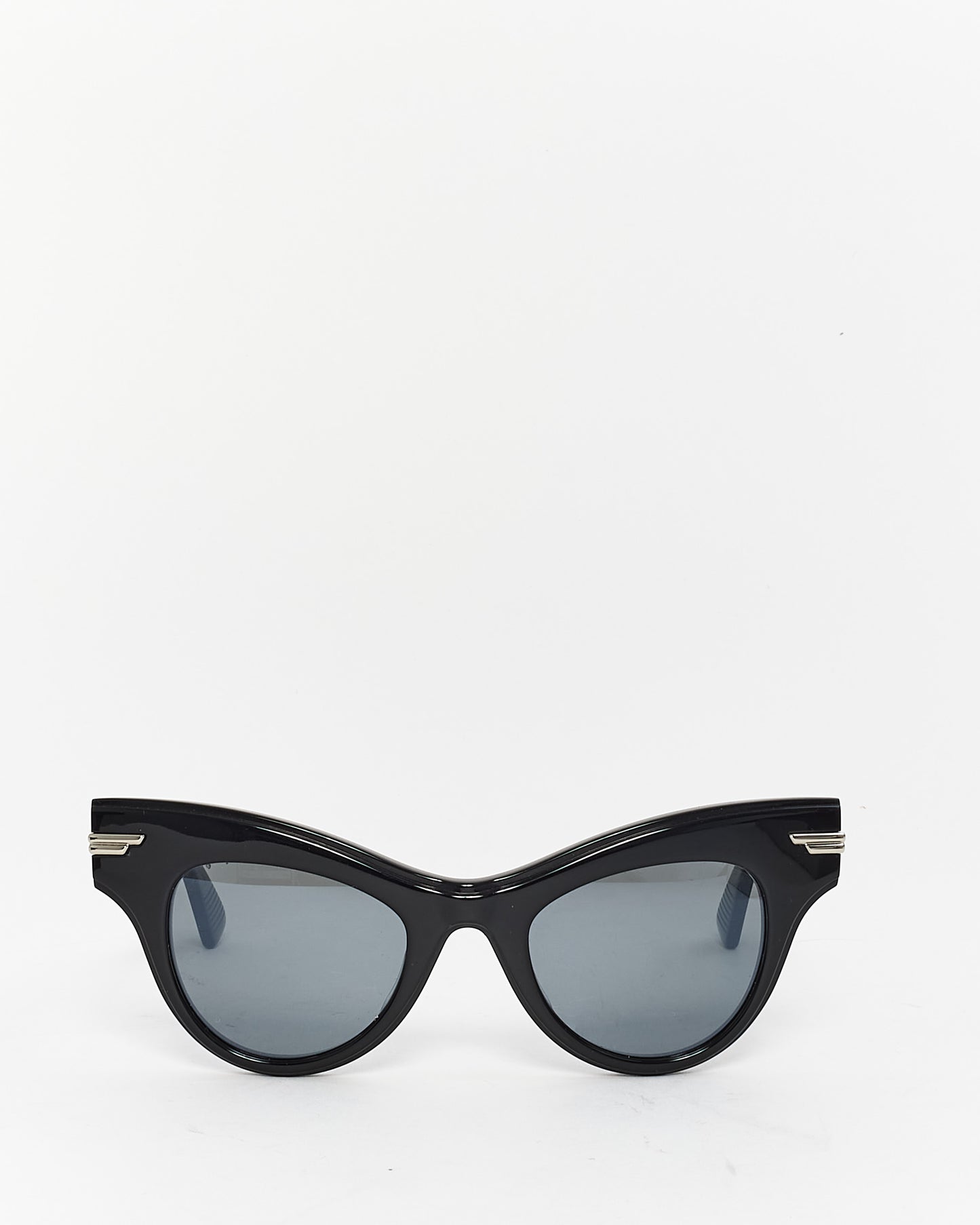 Bottega Veneta Black Acetate Cat Eye Silver Detail Cat.3 Sunglasses