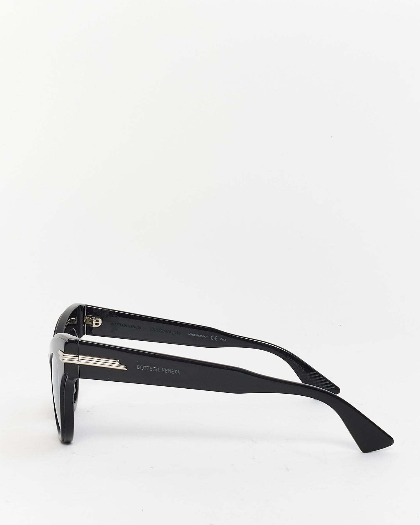 Bottega Veneta Black Acetate Cat Eye Silver Detail Cat.3 Sunglasses