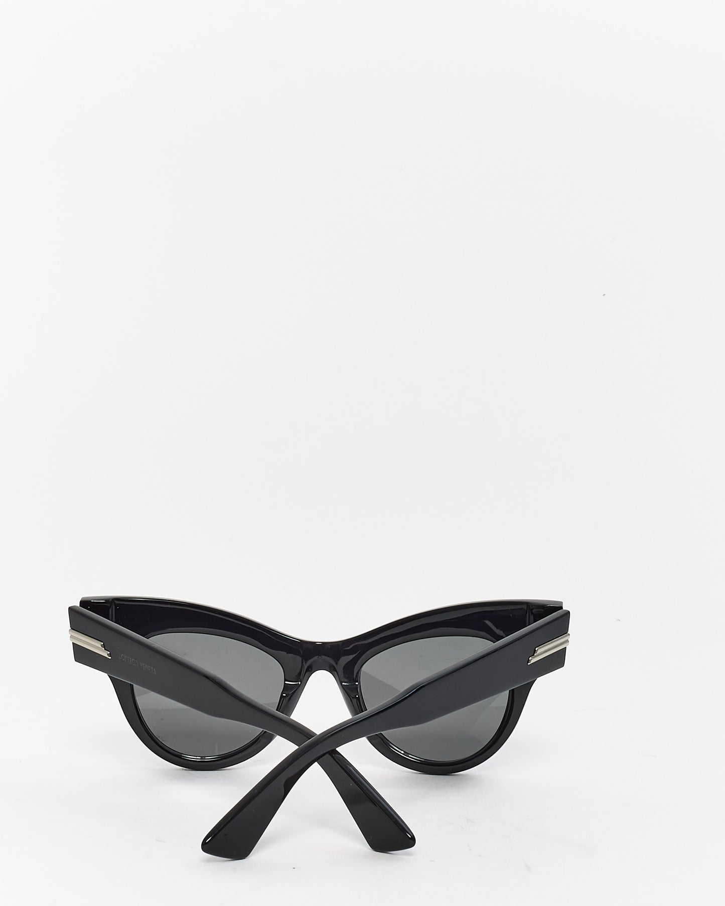 Bottega Veneta Black Acetate Cat Eye Silver Detail Cat.3 Sunglasses