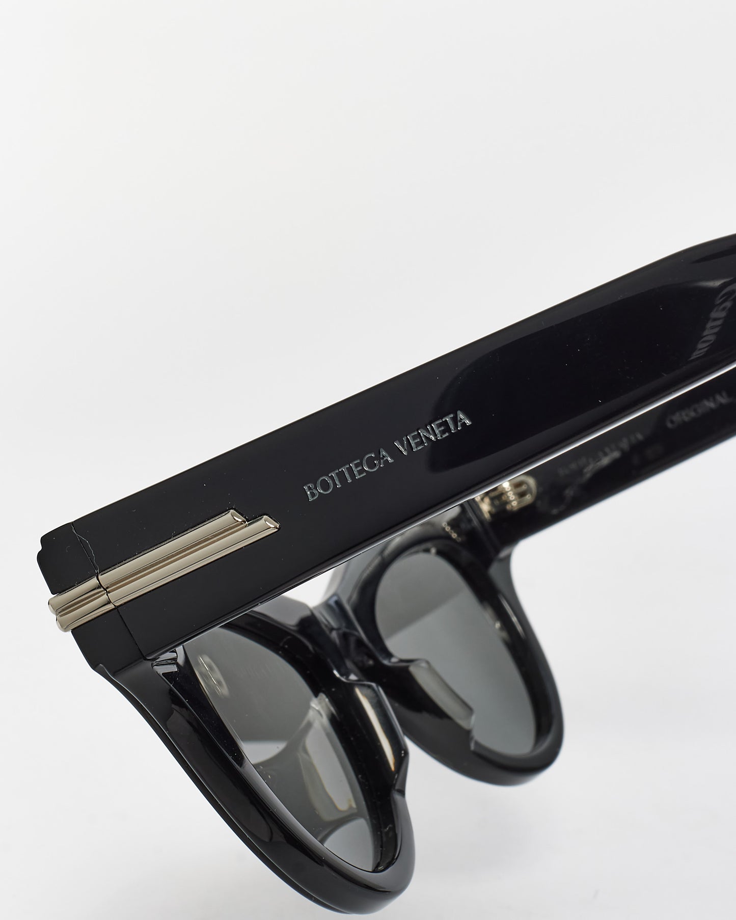 Bottega Veneta Black Acetate Cat Eye Silver Detail Cat.3 Sunglasses