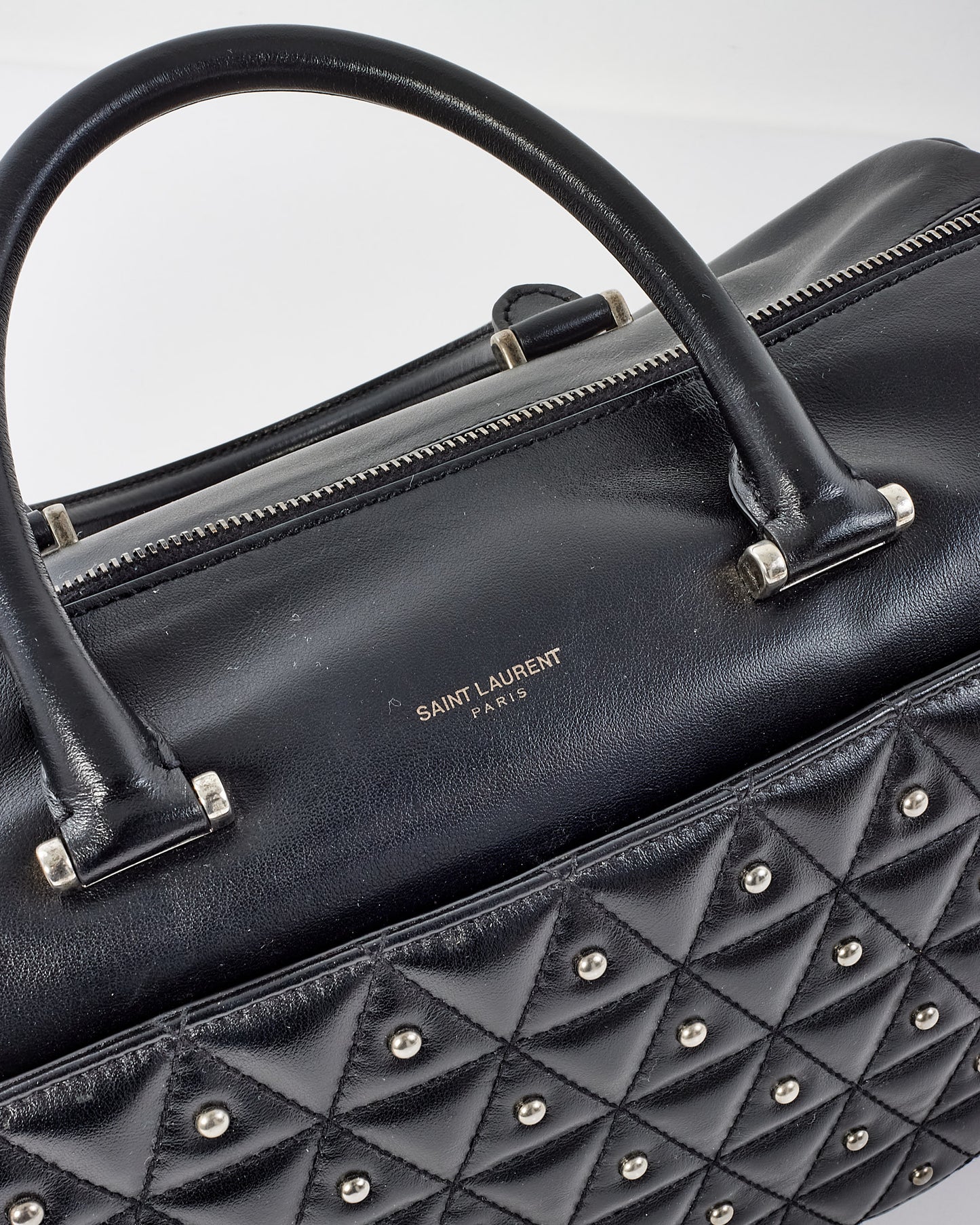 Saint Laurent Black Leather Studded Medium Duffle Bag