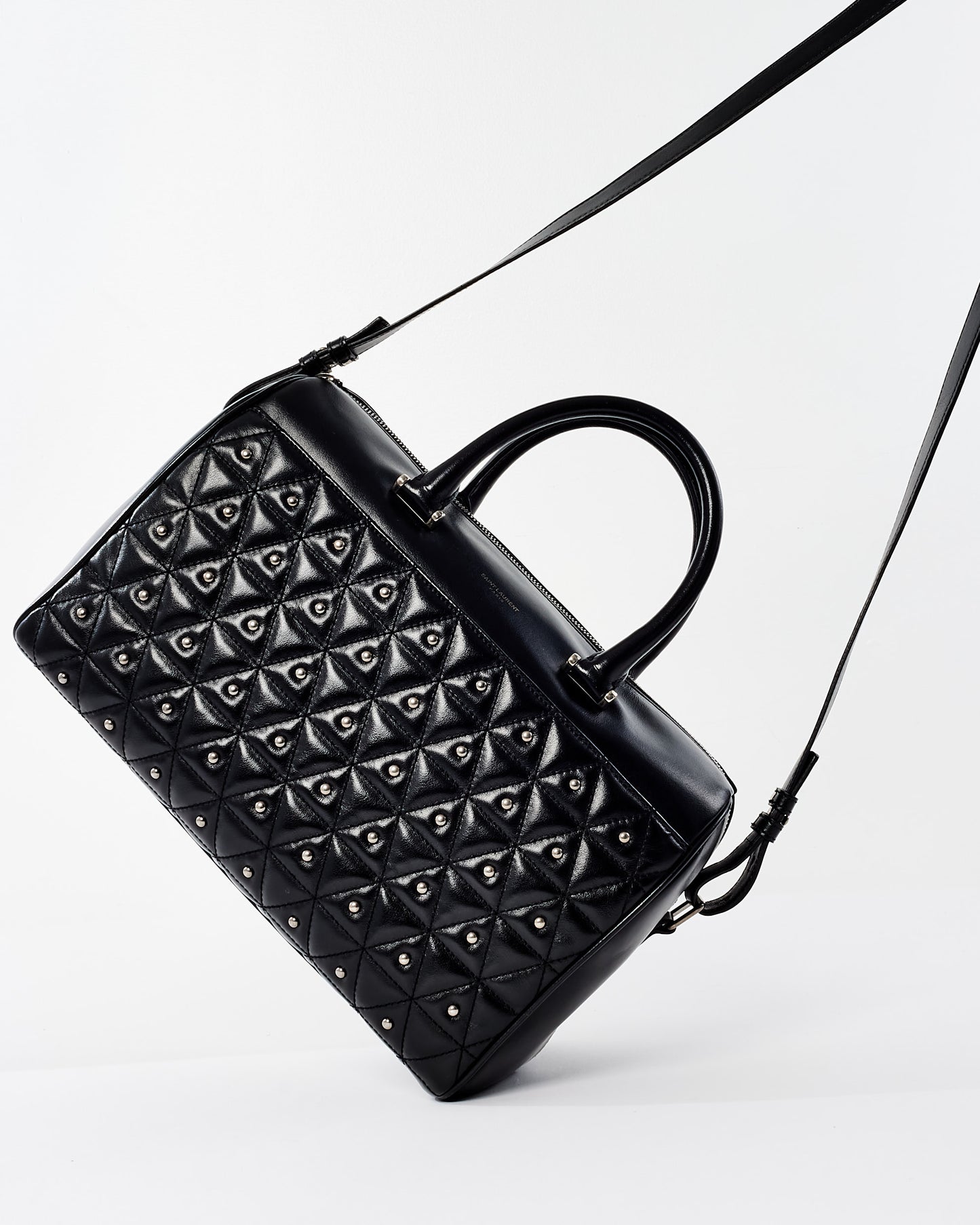 Saint Laurent Black Leather Studded Medium Duffle Bag