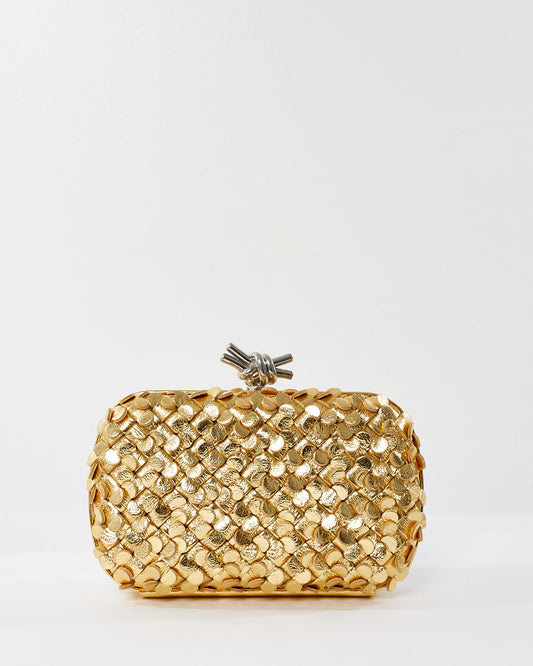 Bottega Veneta Gold Leather Knot Minaudiere Clutch