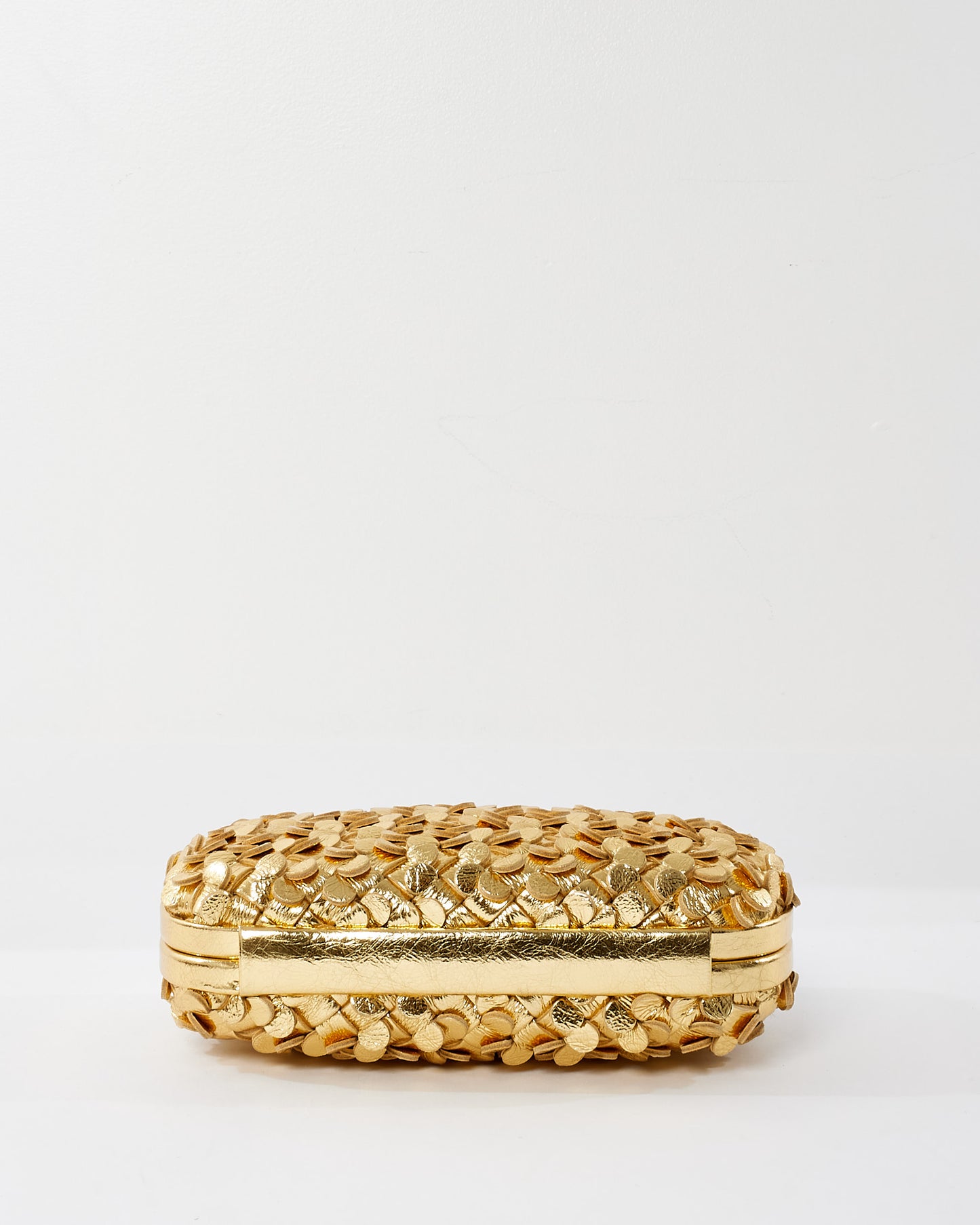 Bottega Veneta Gold Leather Knot Minaudiere Clutch