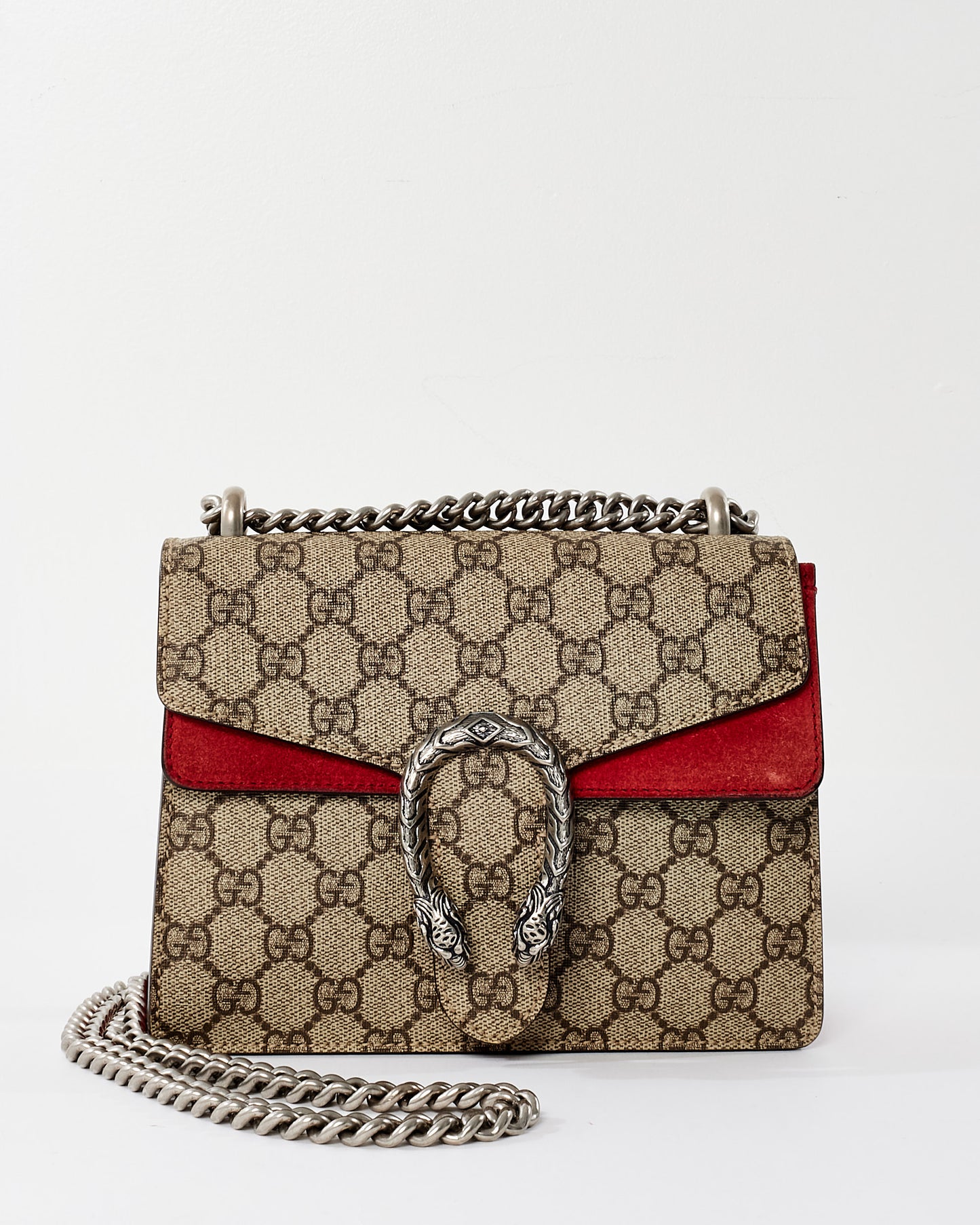 Gucci Monogram Coated Canvas 
Red Suede GG Super Mini Dionysus