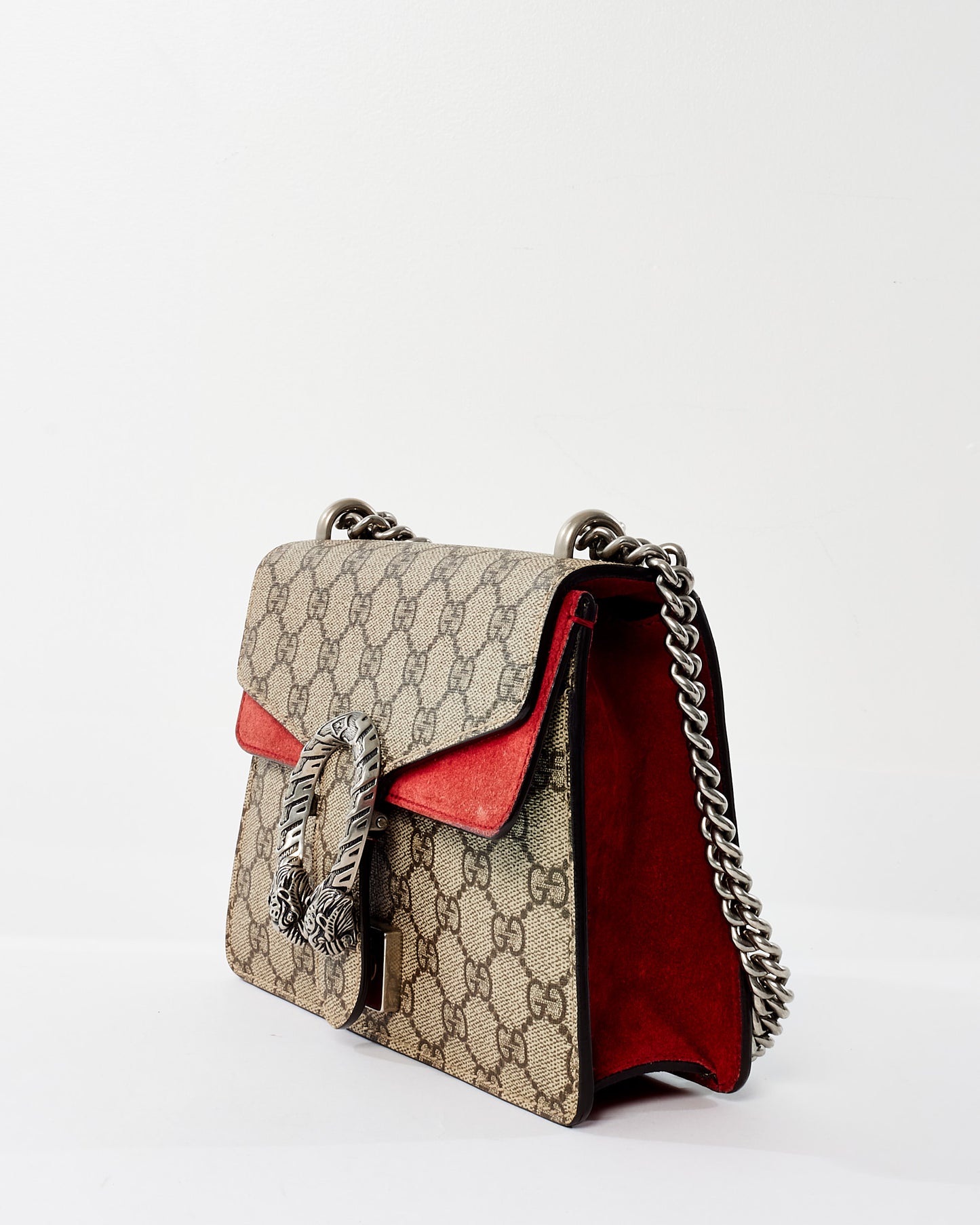 Gucci Monogram Coated Canvas 
Red Suede GG Super Mini Dionysus