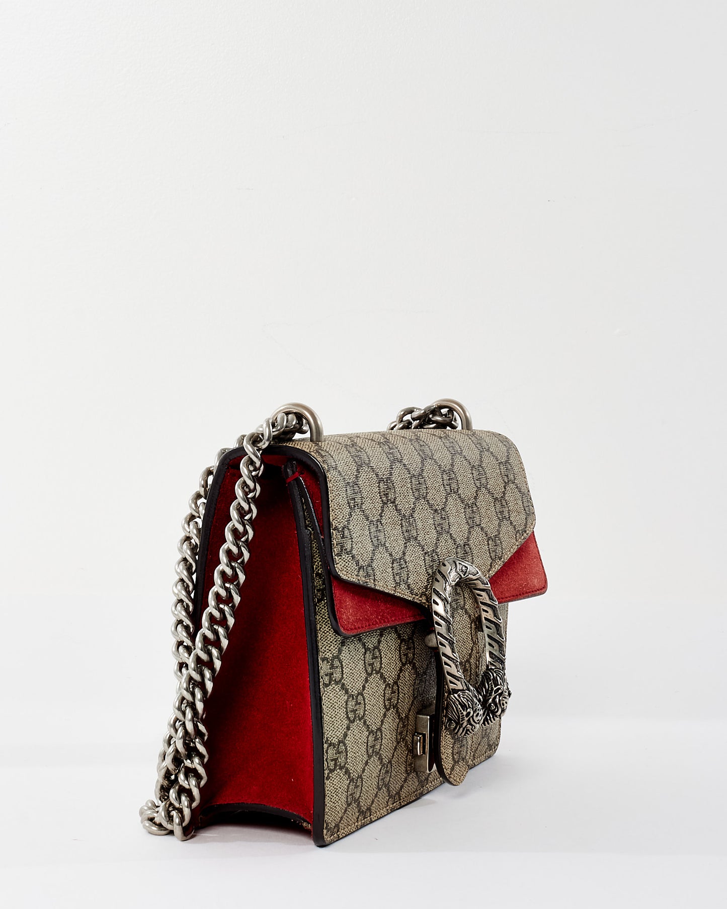 Gucci Monogram Coated Canvas 
Red Suede GG Super Mini Dionysus