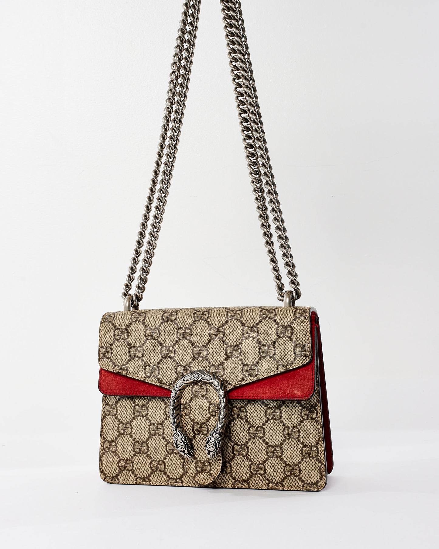 Gucci Monogram Coated Canvas 
Red Suede GG Super Mini Dionysus