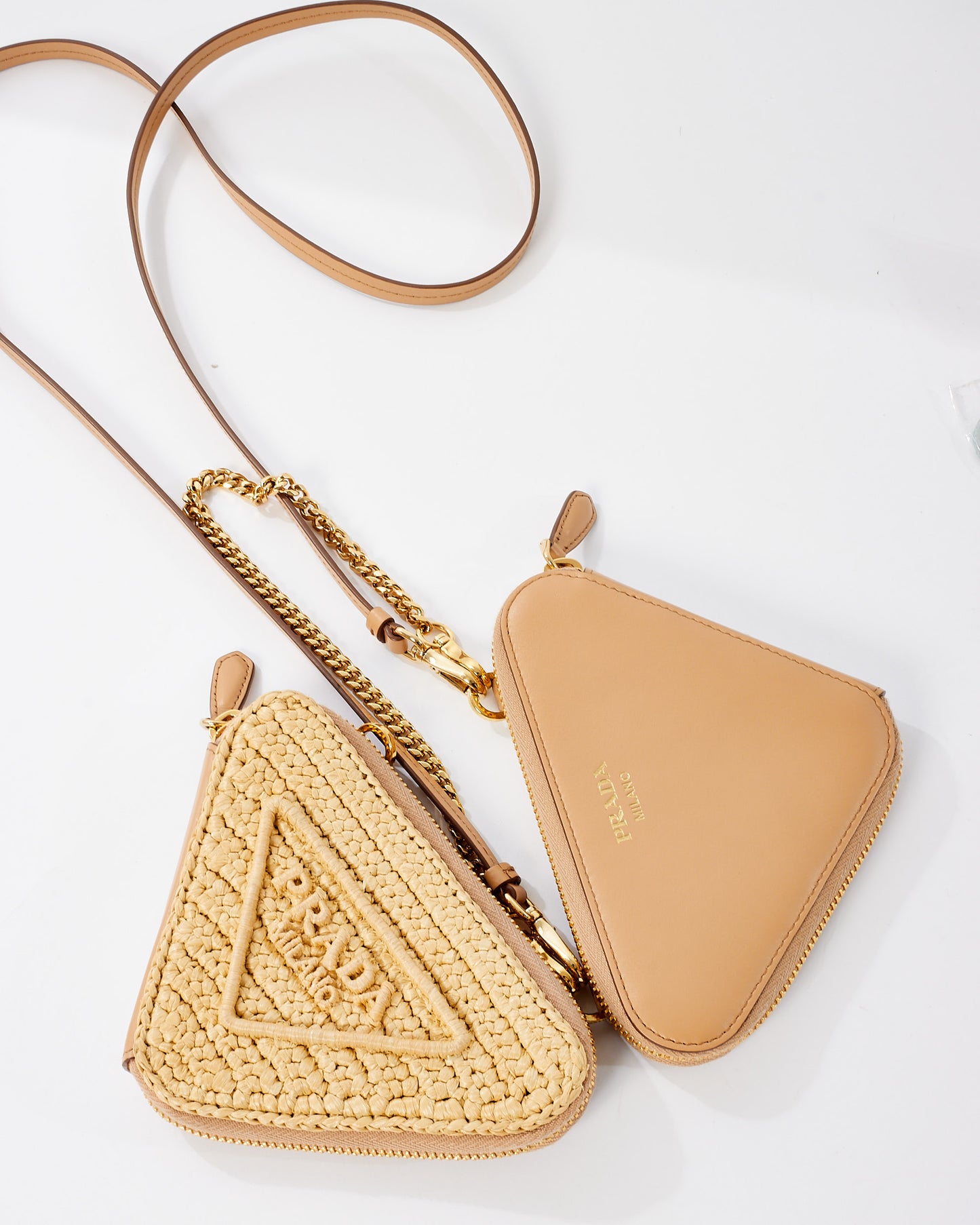 Prada Beige Raffia Crochet 
Leather Mini Pouch Crossbody Bag