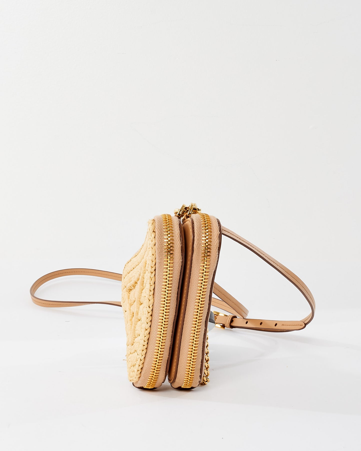 Prada Beige Raffia Crochet 
Leather Mini Pouch Crossbody Bag