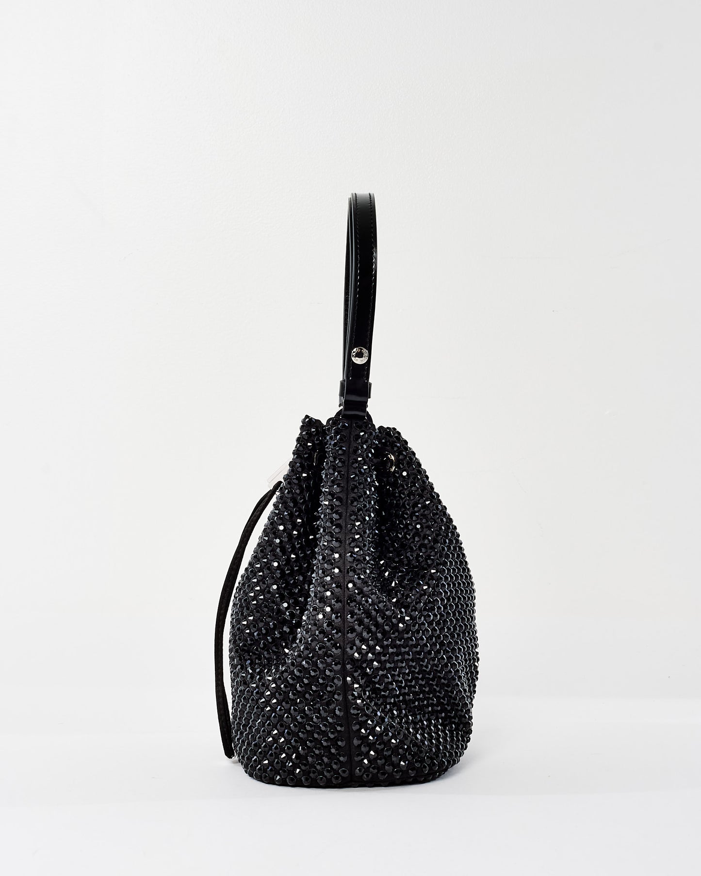 Prada Satin Black Crystal Mini Bucket Bag