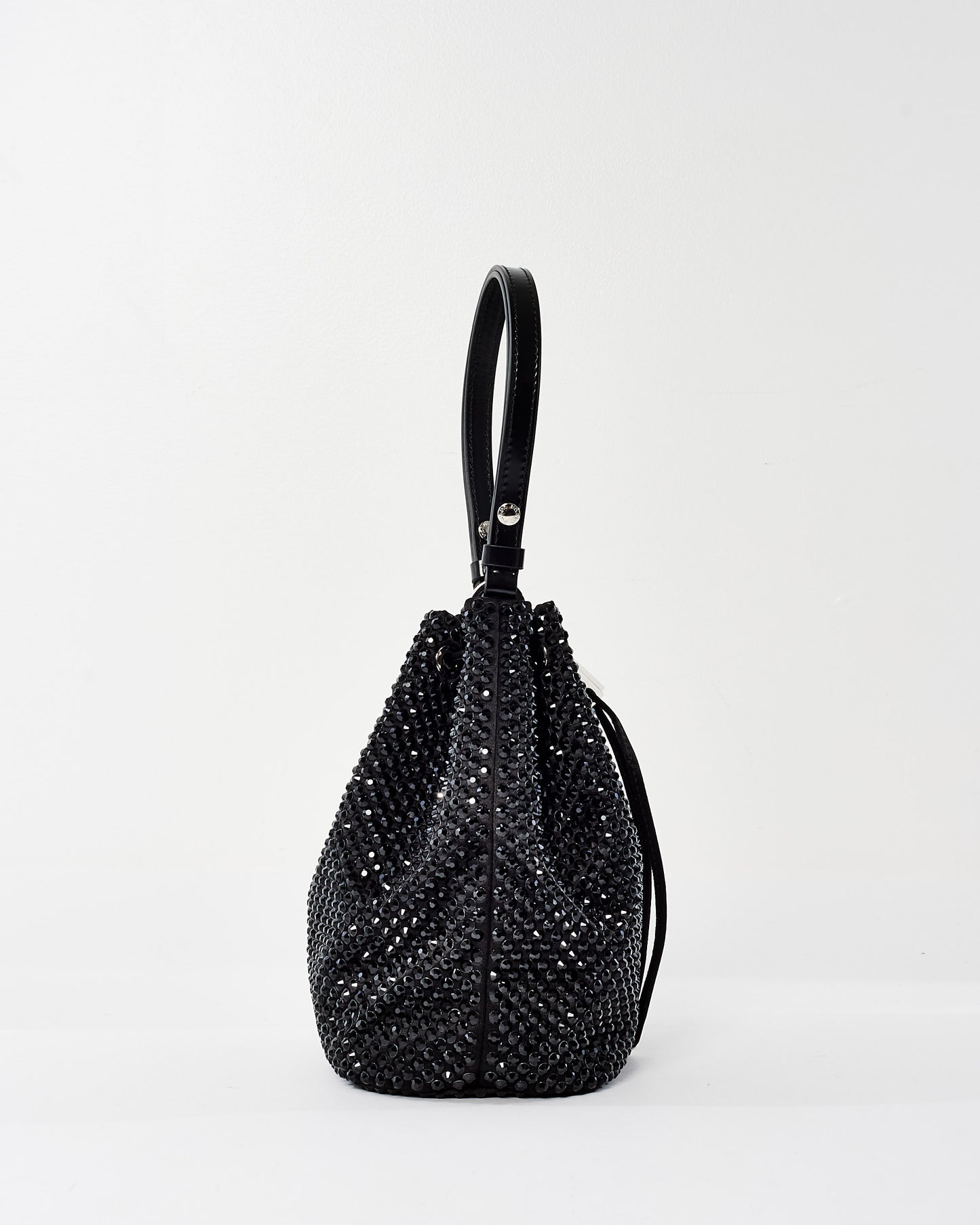 Prada Satin Black Crystal Mini Bucket Bag