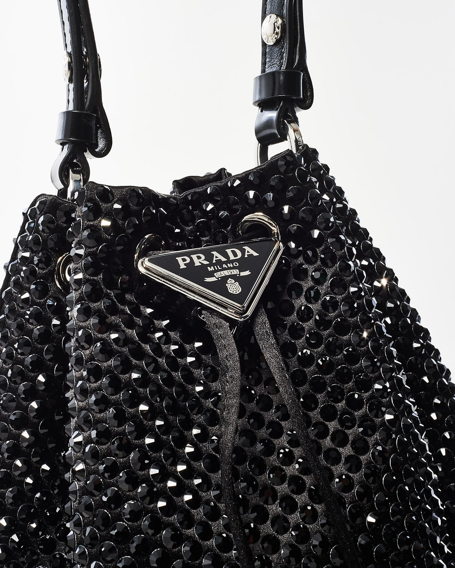 Prada Satin Black Crystal Mini Bucket Bag