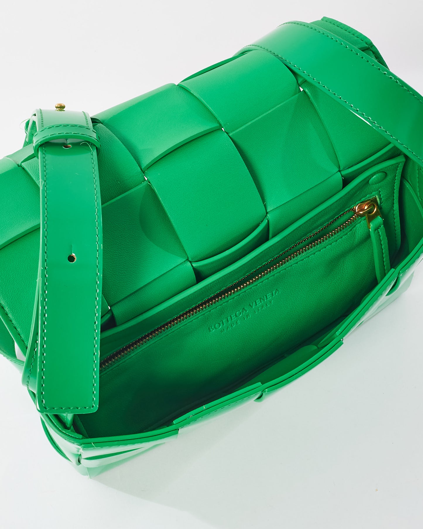 Bottega Veneta Parakeet Green Patent Leather Cassette Bag