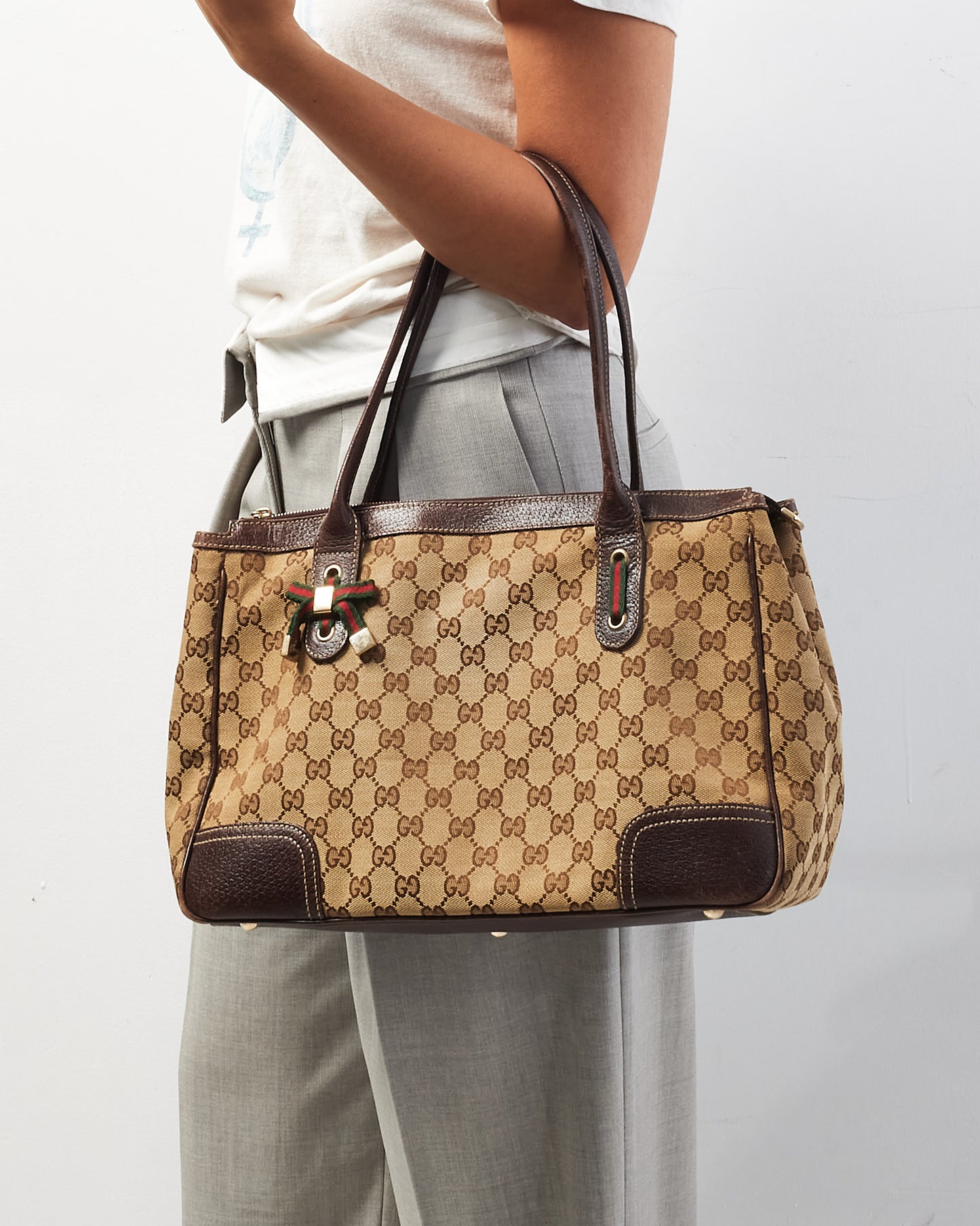 Gucci Brown/Beige Monogram Canvas Princy Sherry GG Tote Bag