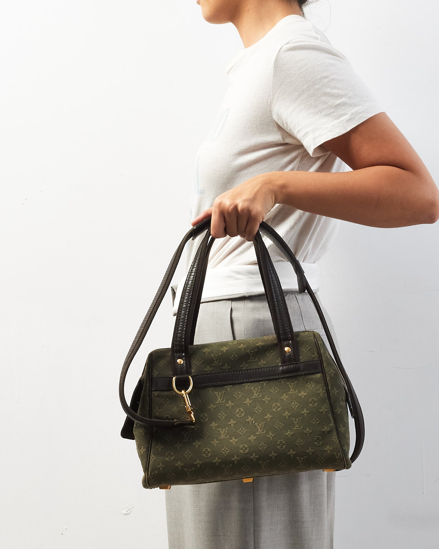 Louis Vuitton Green 
Beige Monogram Mini Lin Canvas Josephine Bag with/ Strap