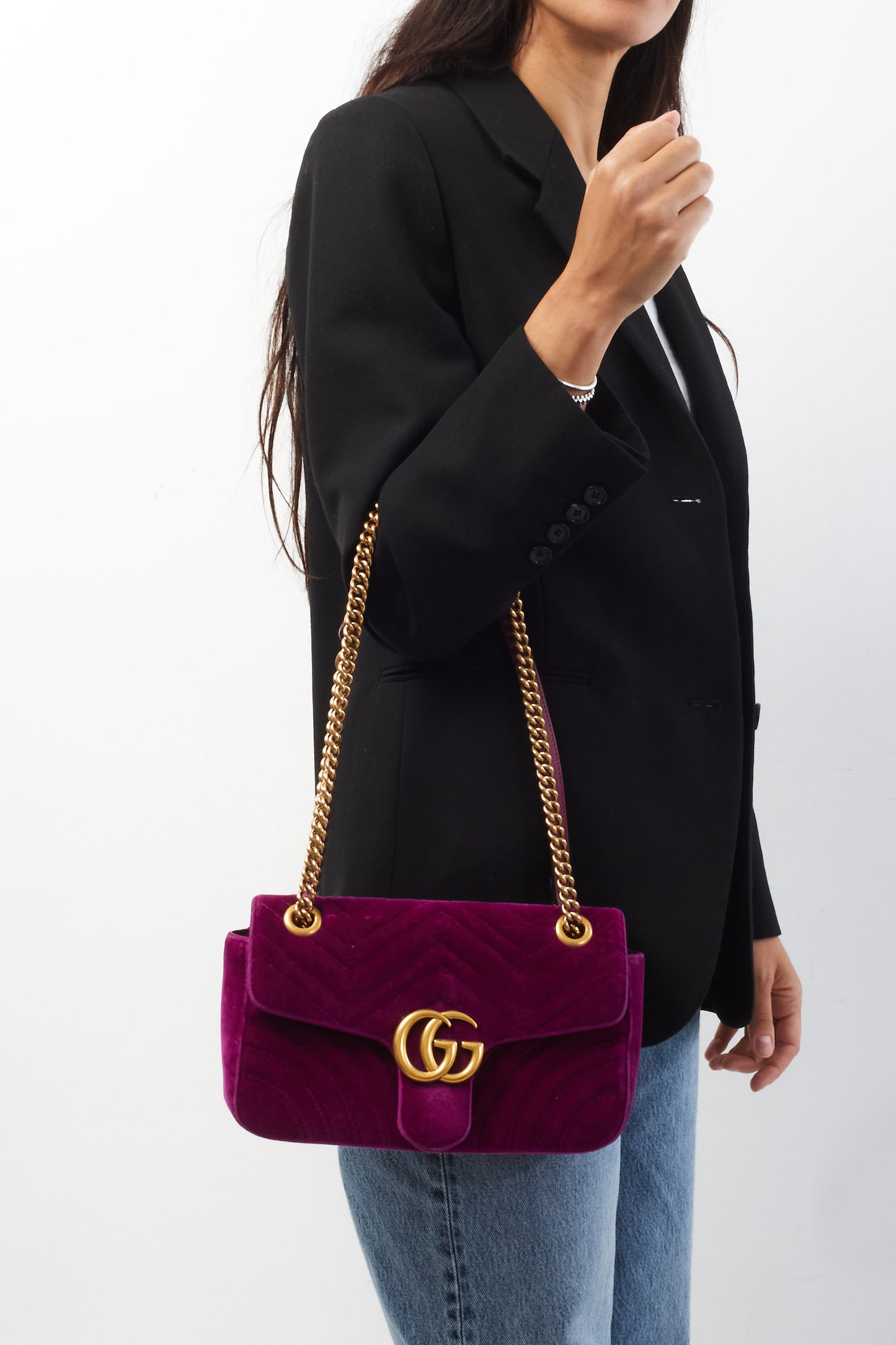 Gucci Purple Velvet Marmont Small Shoulder Bags