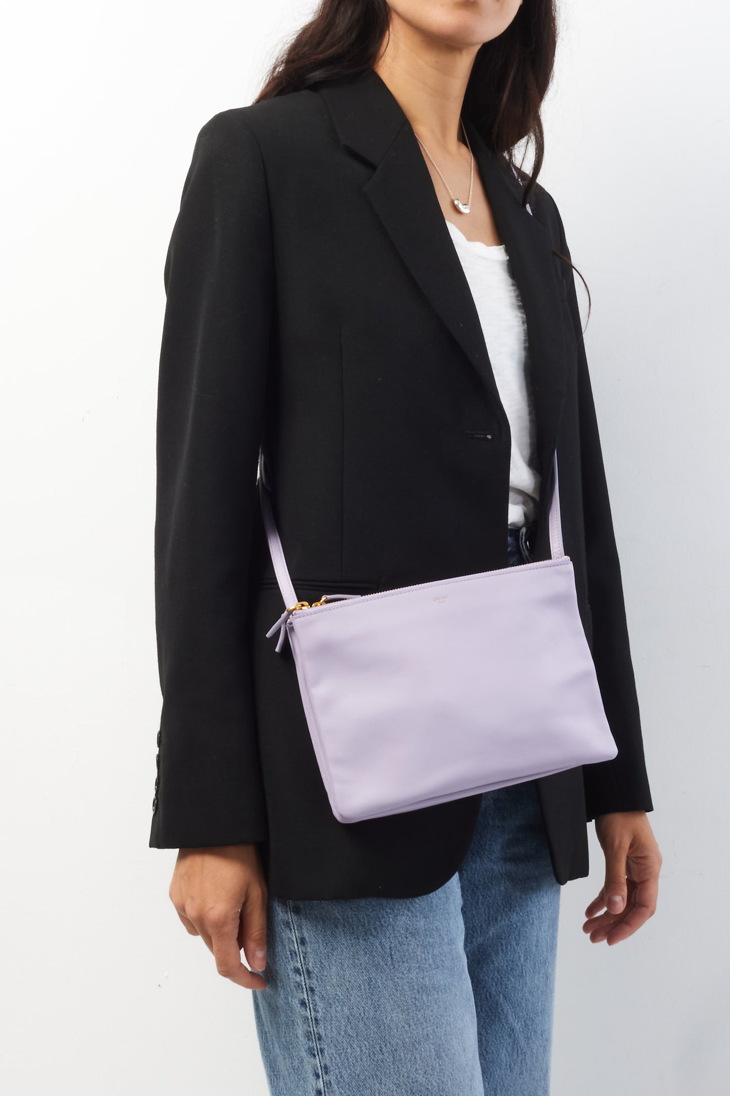 Celine Lilac Leather Trio Pouch Crossbody Bag