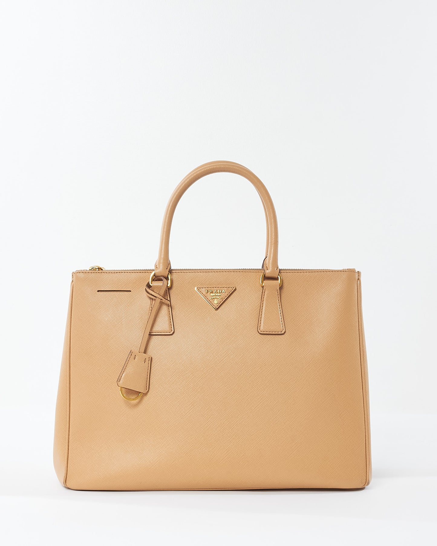 Prada Beige Saffiano Leather Double Zip Galleria Tote Bag